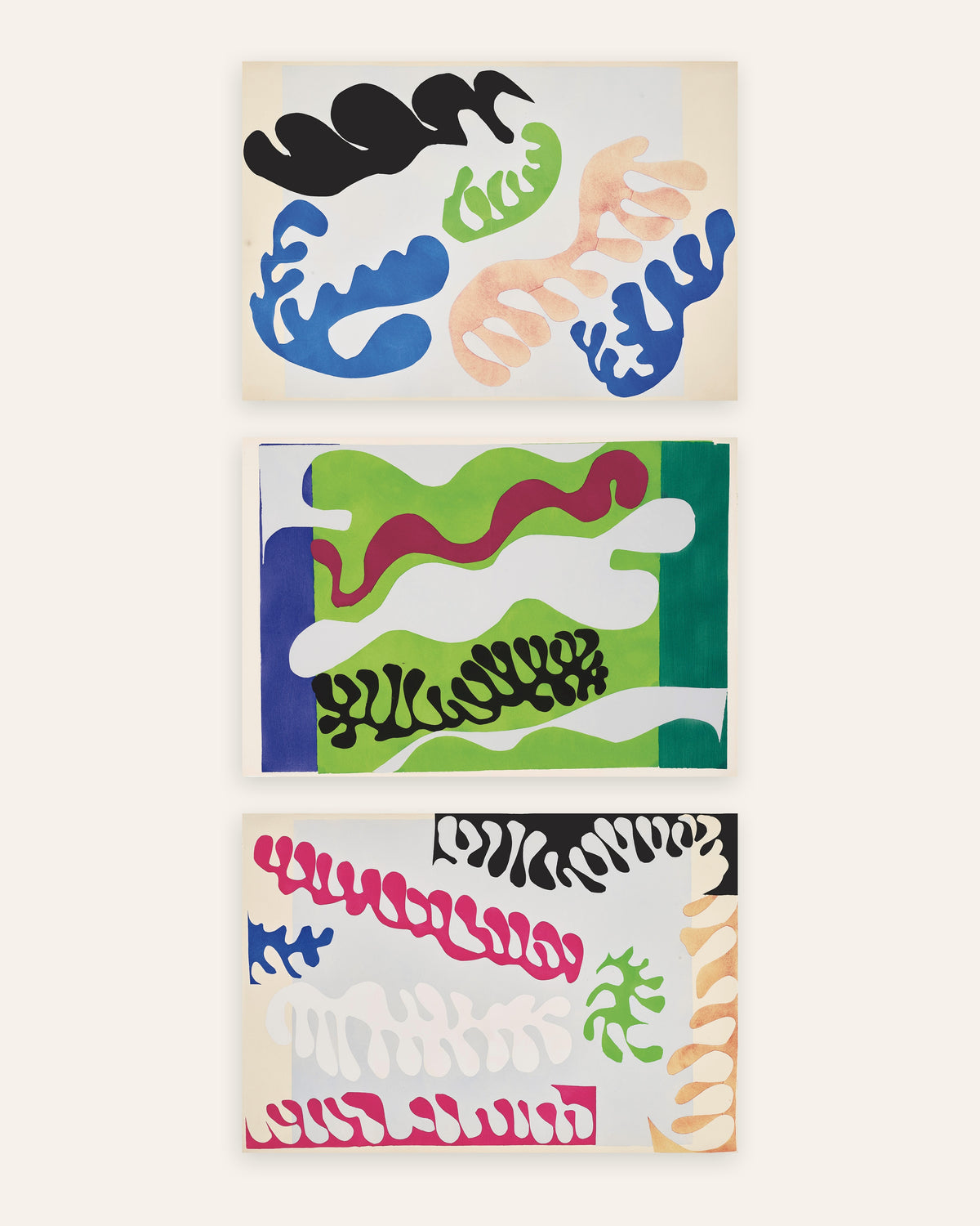 Matisse Jazz-postere, sett med 3: Lagunen i blått, grønt og rosa, uten ramme