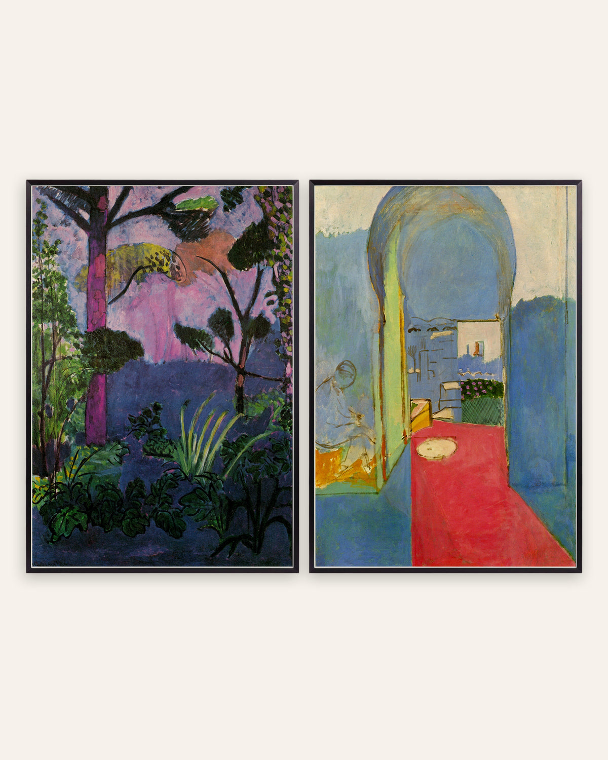 Matisse-postere, sett med 2: Marokkansk landskap (Akantus) og Inngangen til kasbahen, i svarte metallrammer
