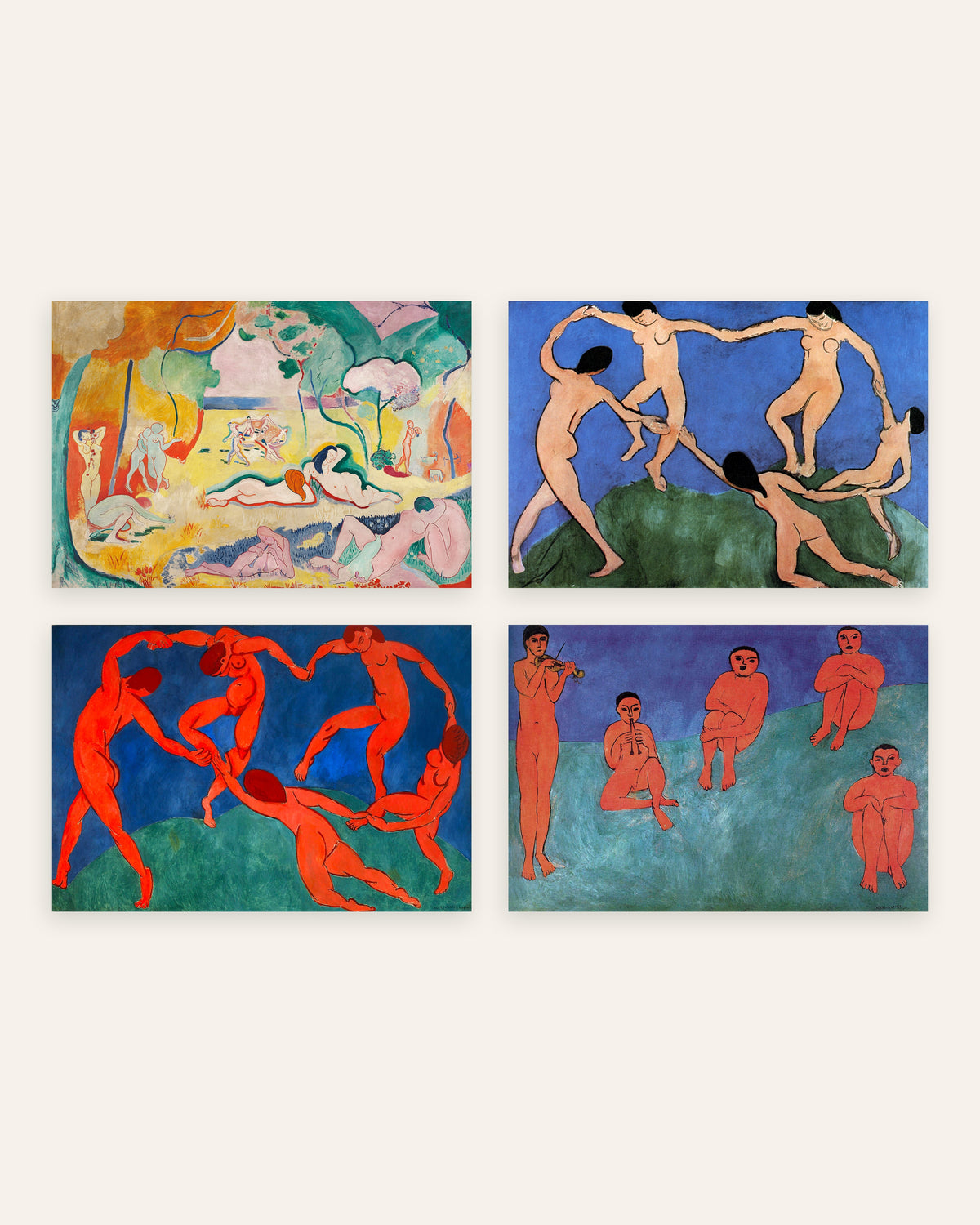 Matisse-postere, sett med 4: Livsglede, Dansen I og II og Musikk, uten ramme