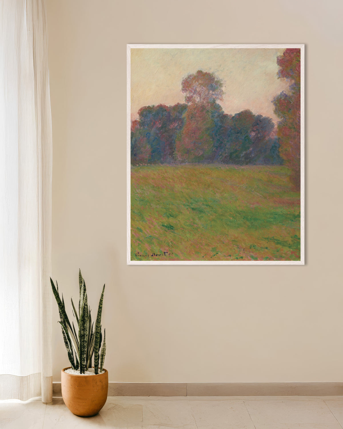 Poster of Meadow at Giverny (1886) by Claude Monet, with white wooden frame
