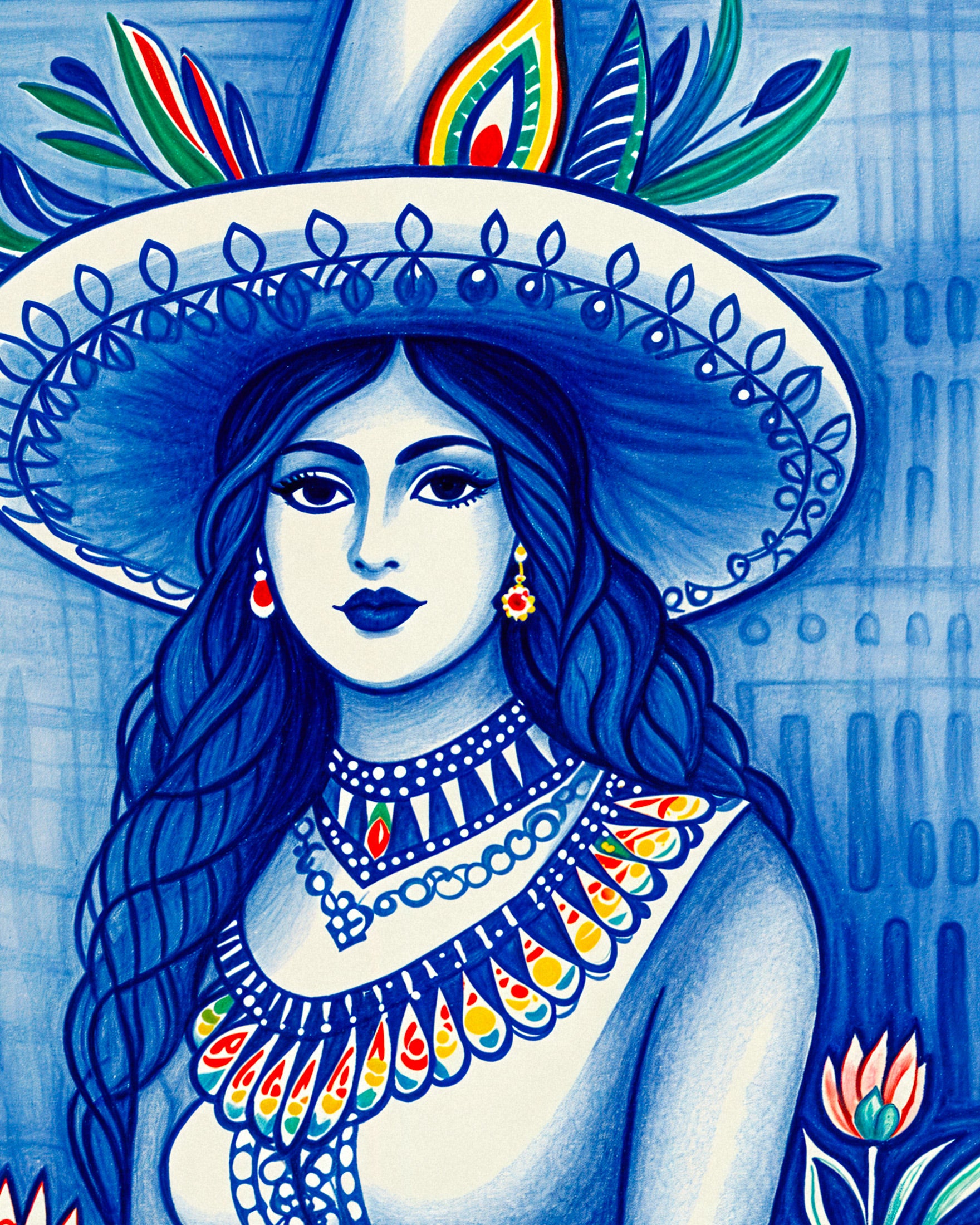 Mexicaanse kunst, folklore, portret van vrouwen - Poster