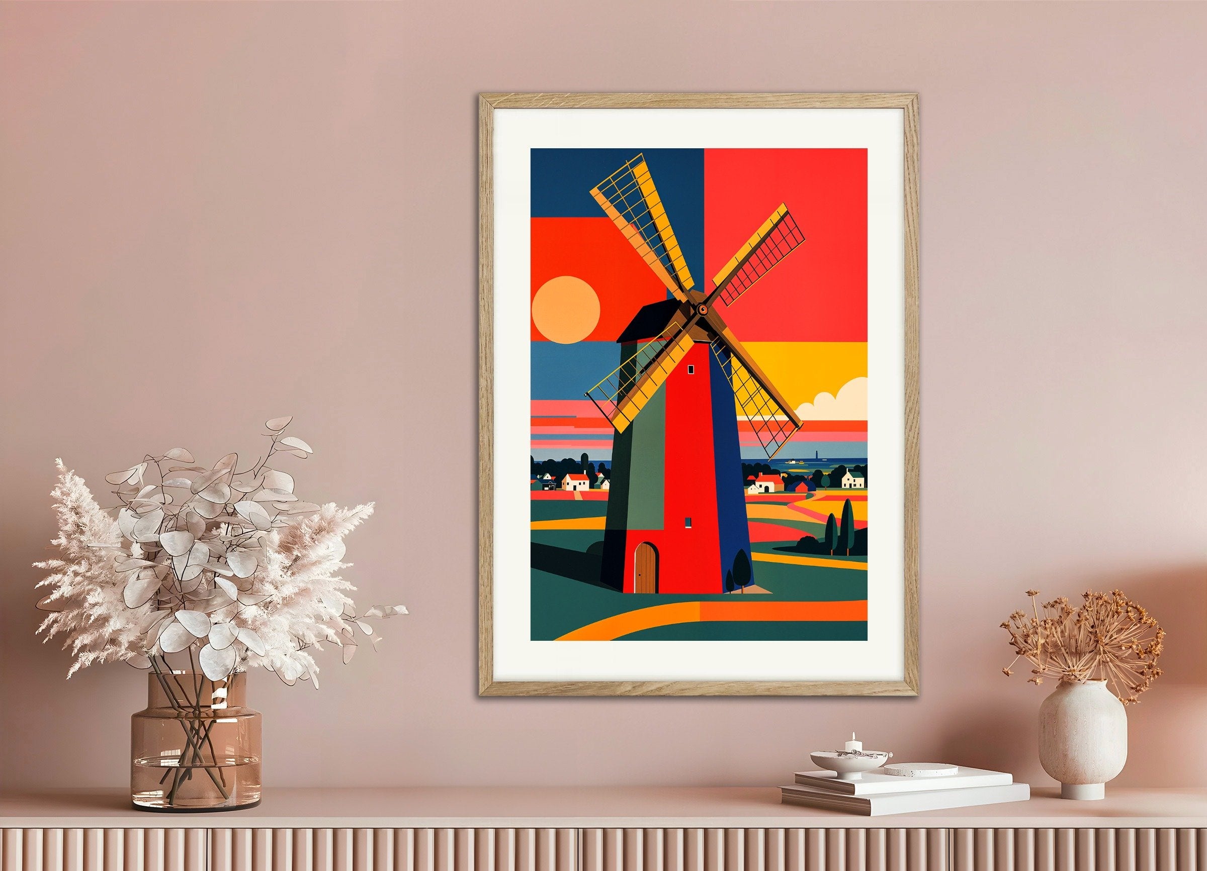 Poster of Mill, Netherlands, with natural wooden frame