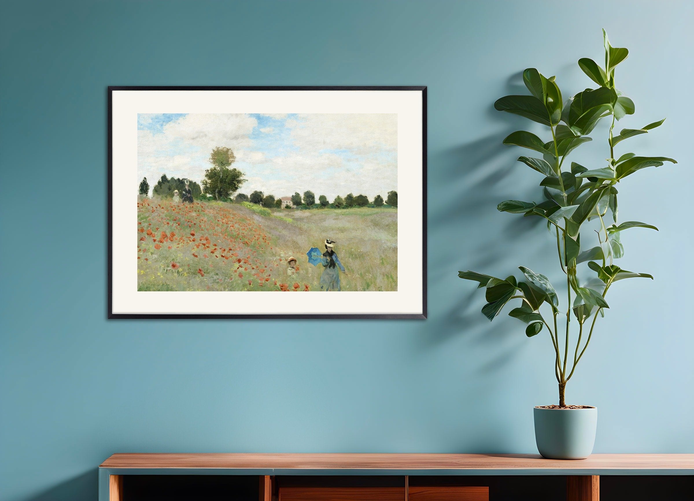 Poster of Monet Poppy field, with metal frame