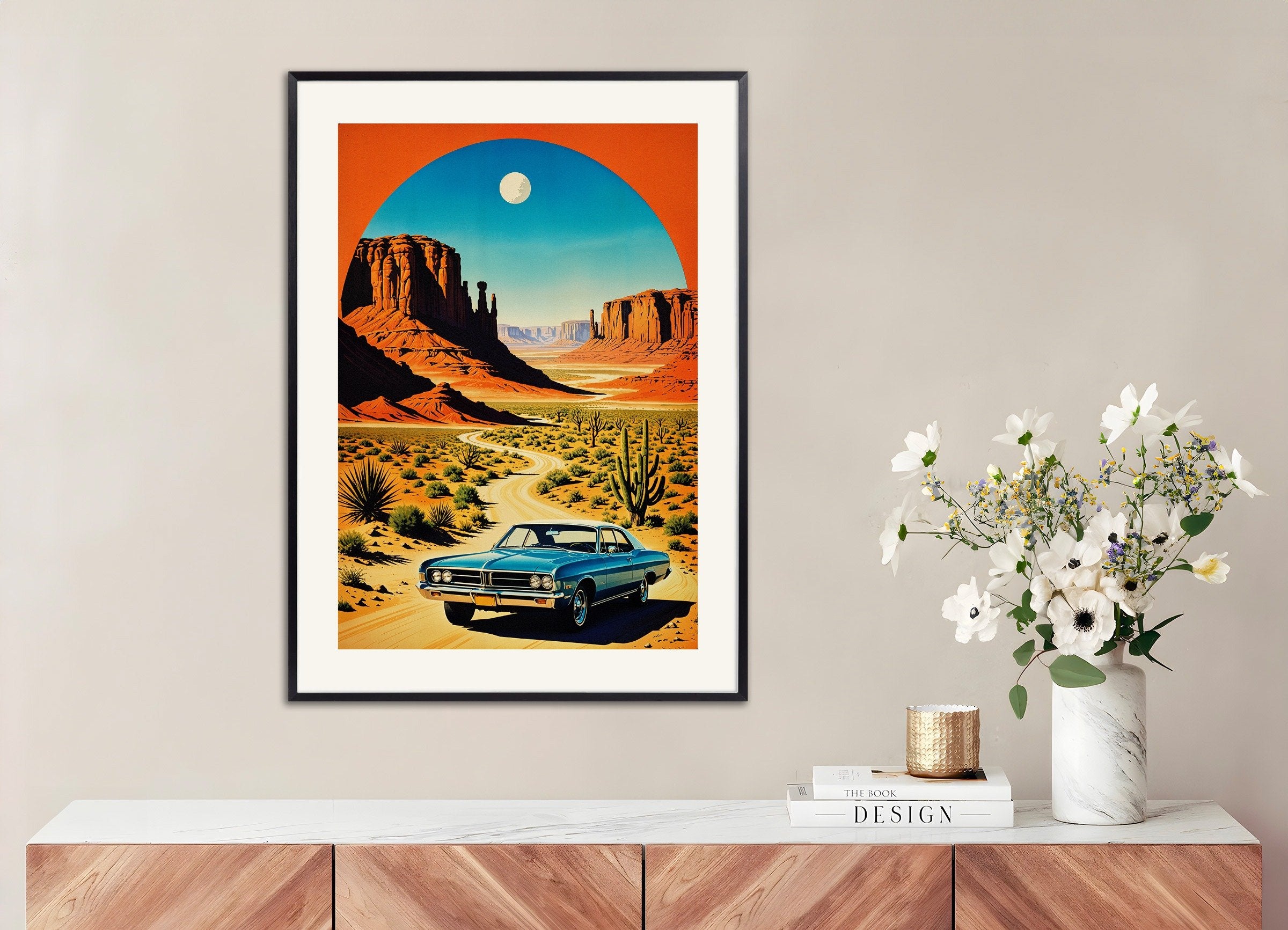 Poster of Monument Valley American Vintage Poster, with metal frame