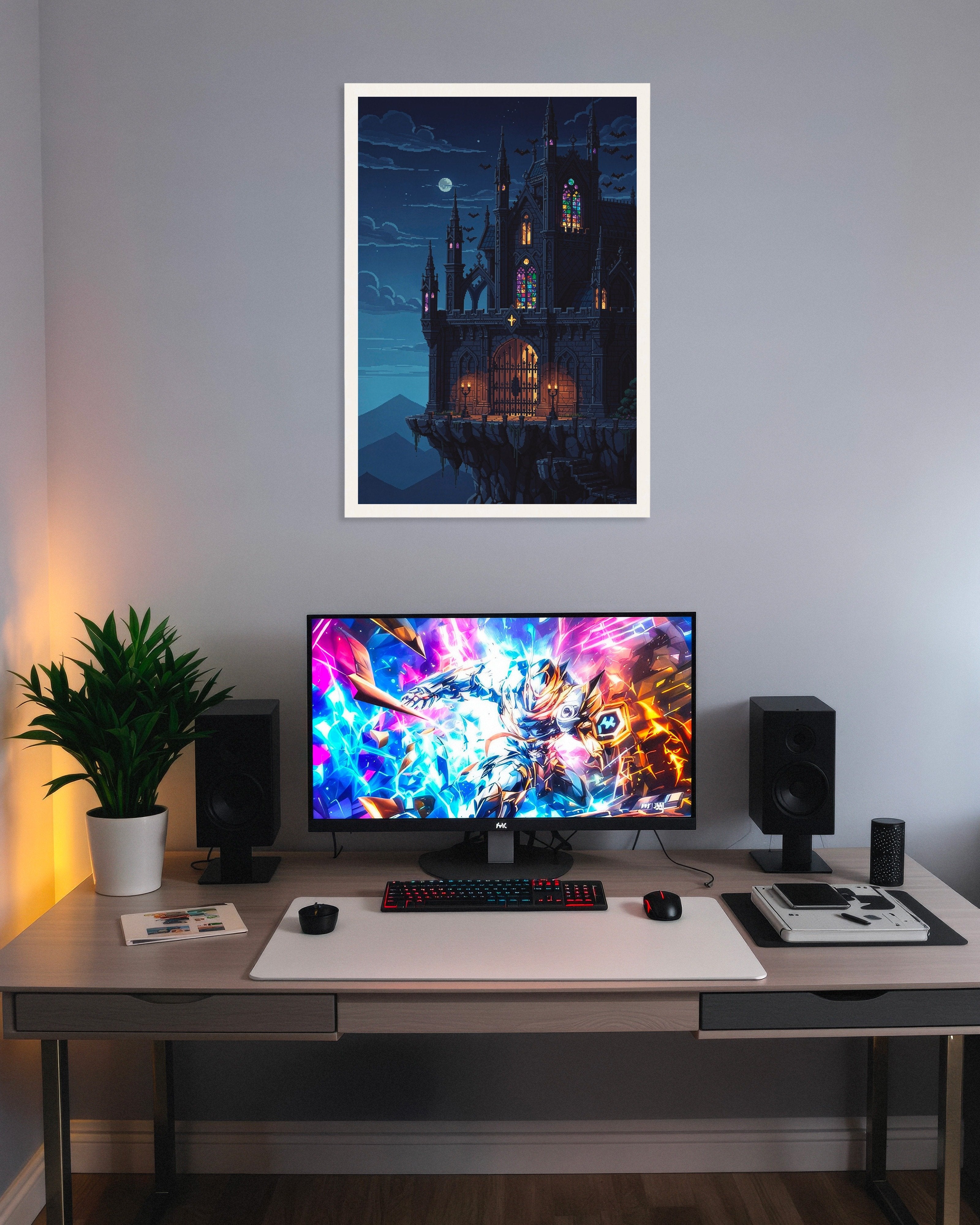 Poster of Moonlit Pixel Art Castle Poster