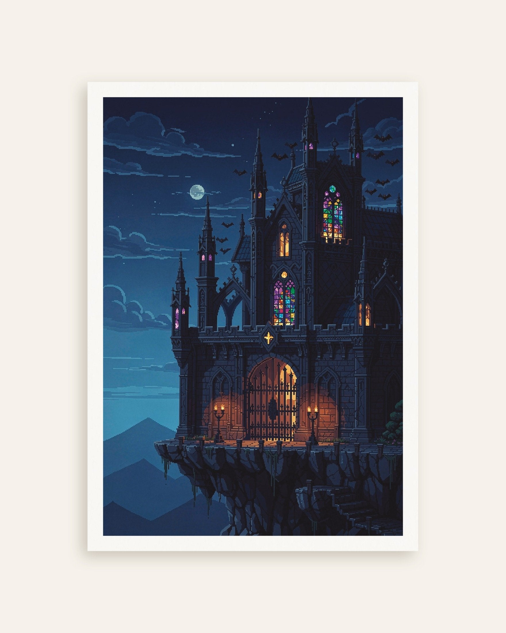 Moonlit Pixel Art Castle Poster | Posterscape