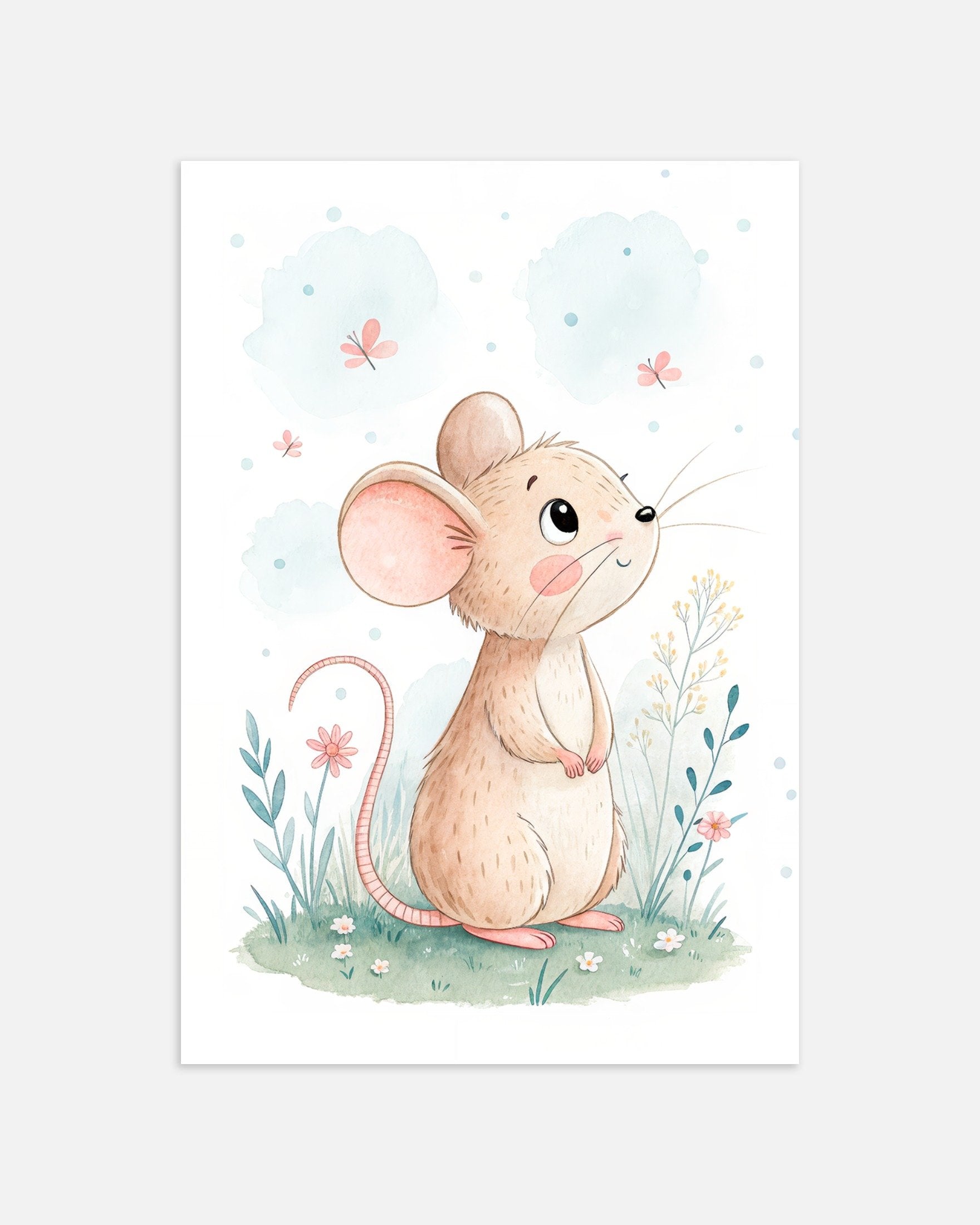 Mouse Poster - Cute Nursery Wall Art with Flowers, thumbnail