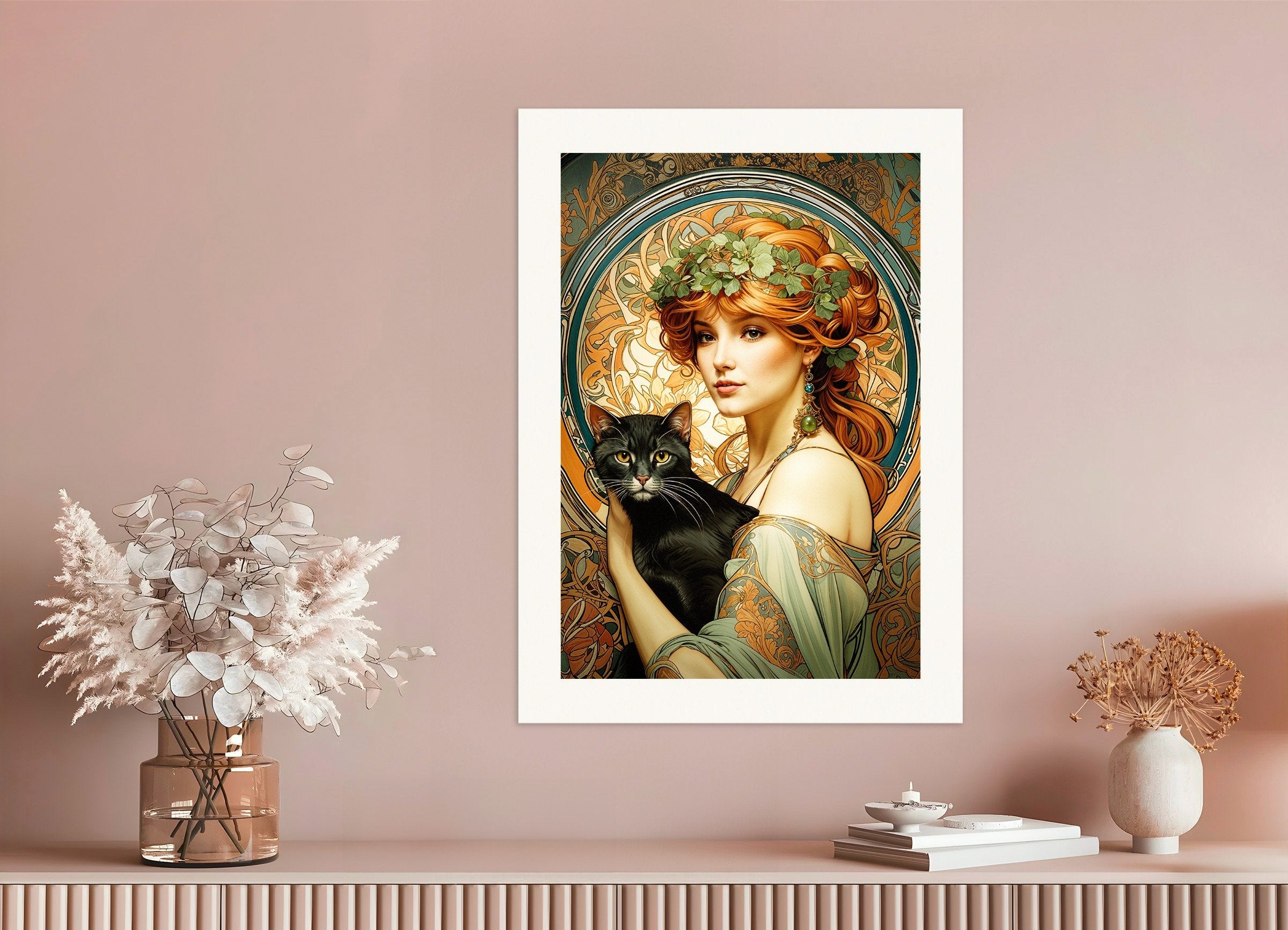 Poster of Mucha Cat, Art Nouveau