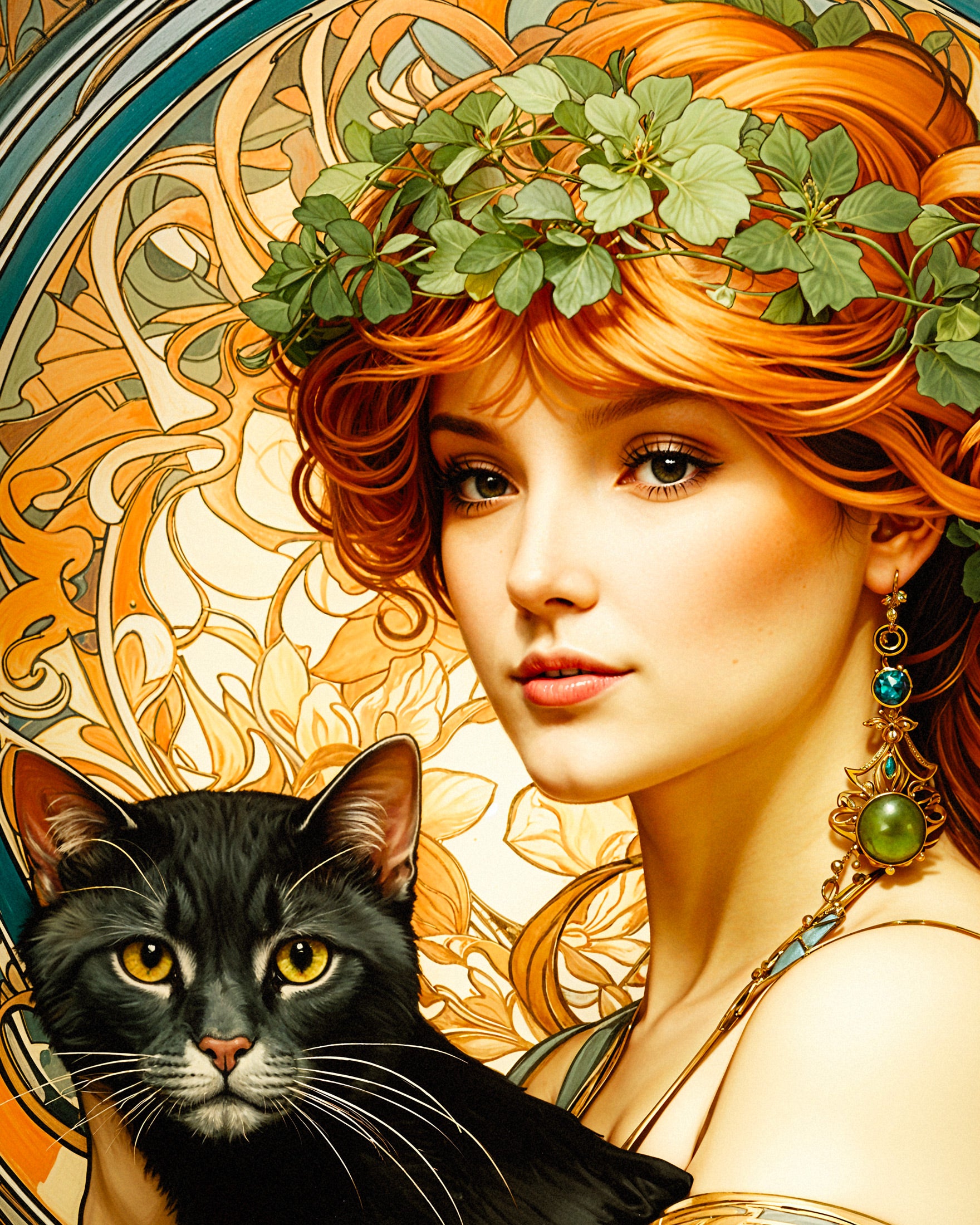 Mucha Cat, Art Nouveau - Póster