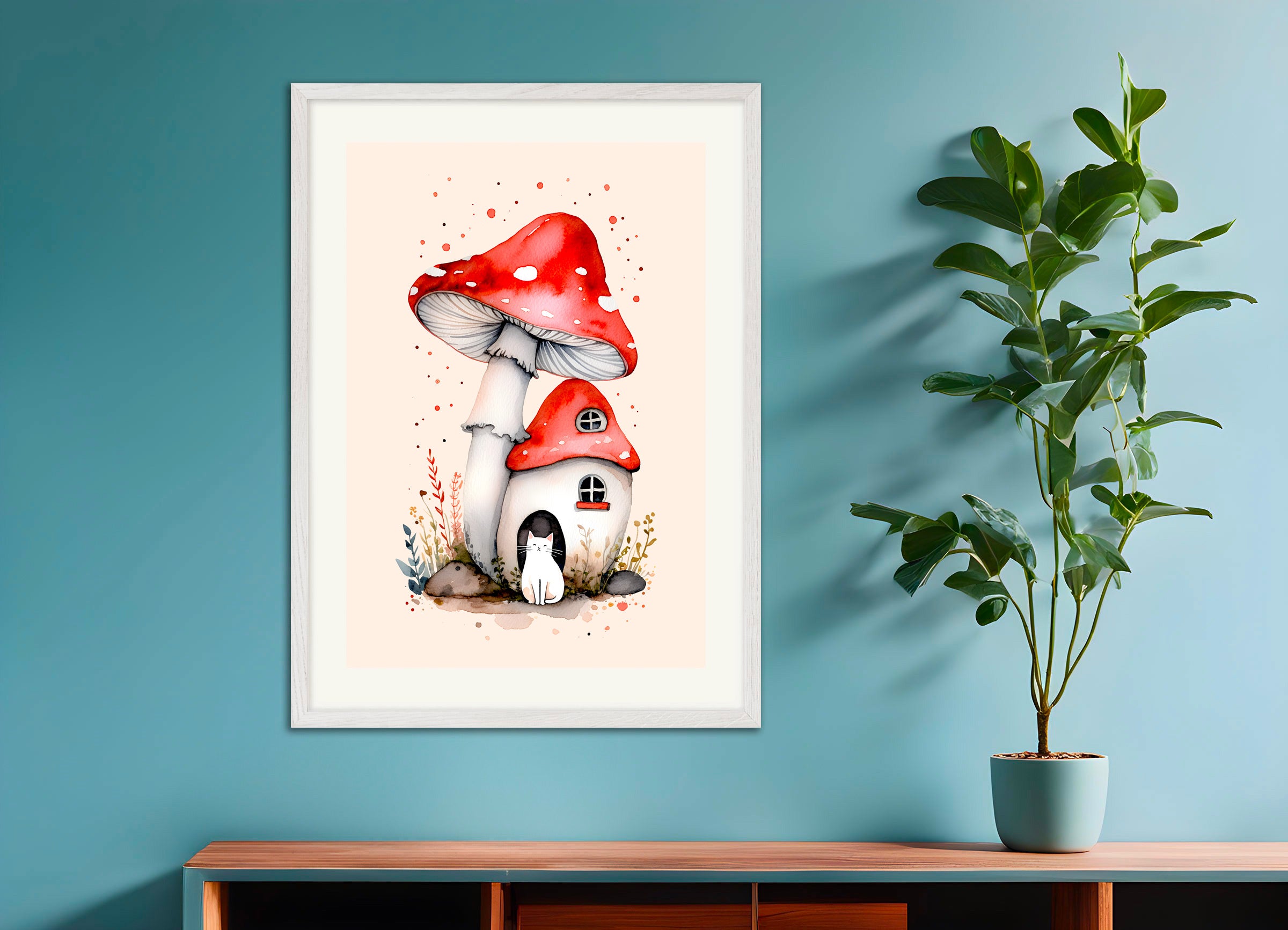 Child room poster cat mushroom house, 03