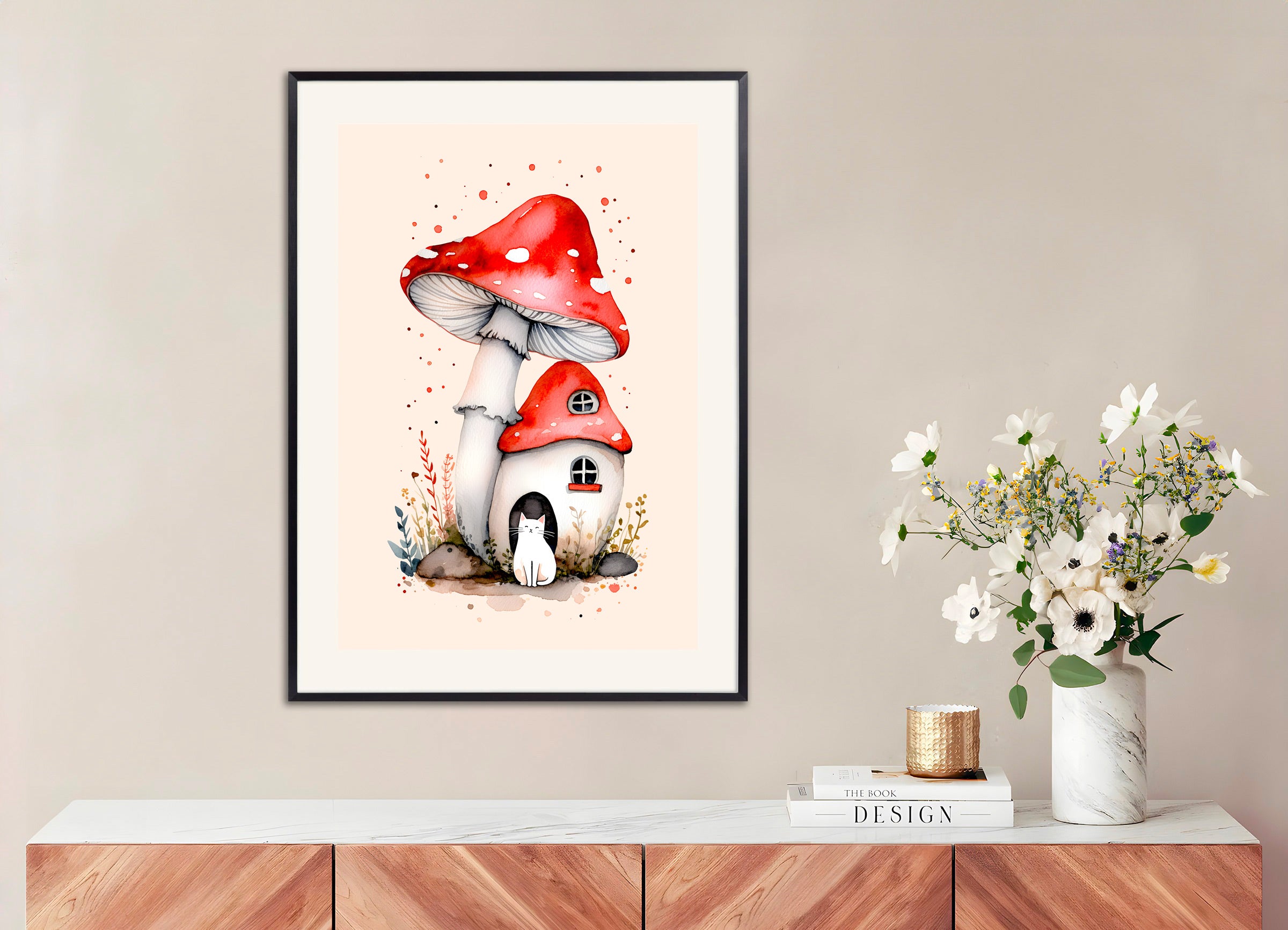 Child room poster cat mushroom house, 04