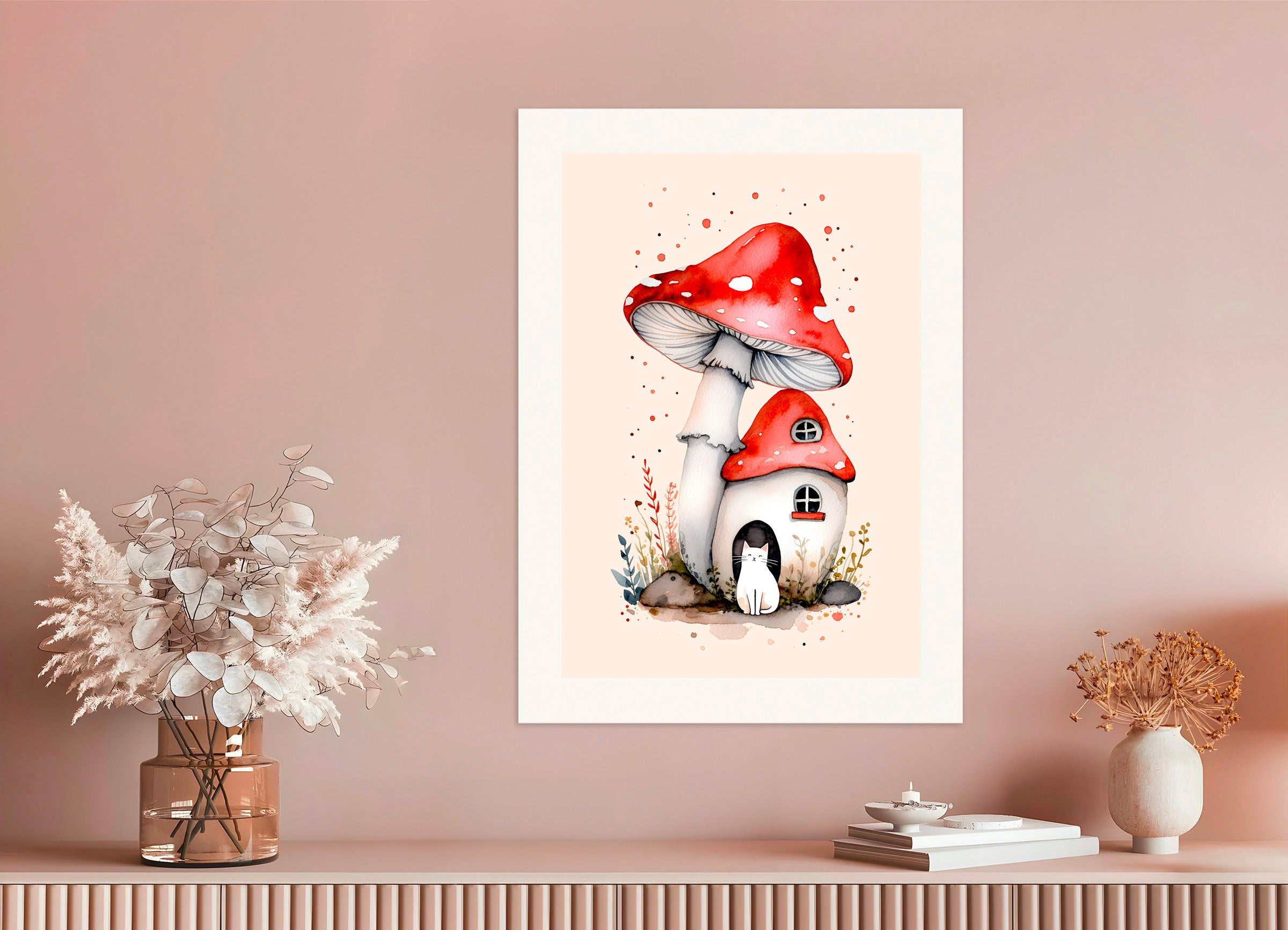 Child room poster cat mushroom house, 01