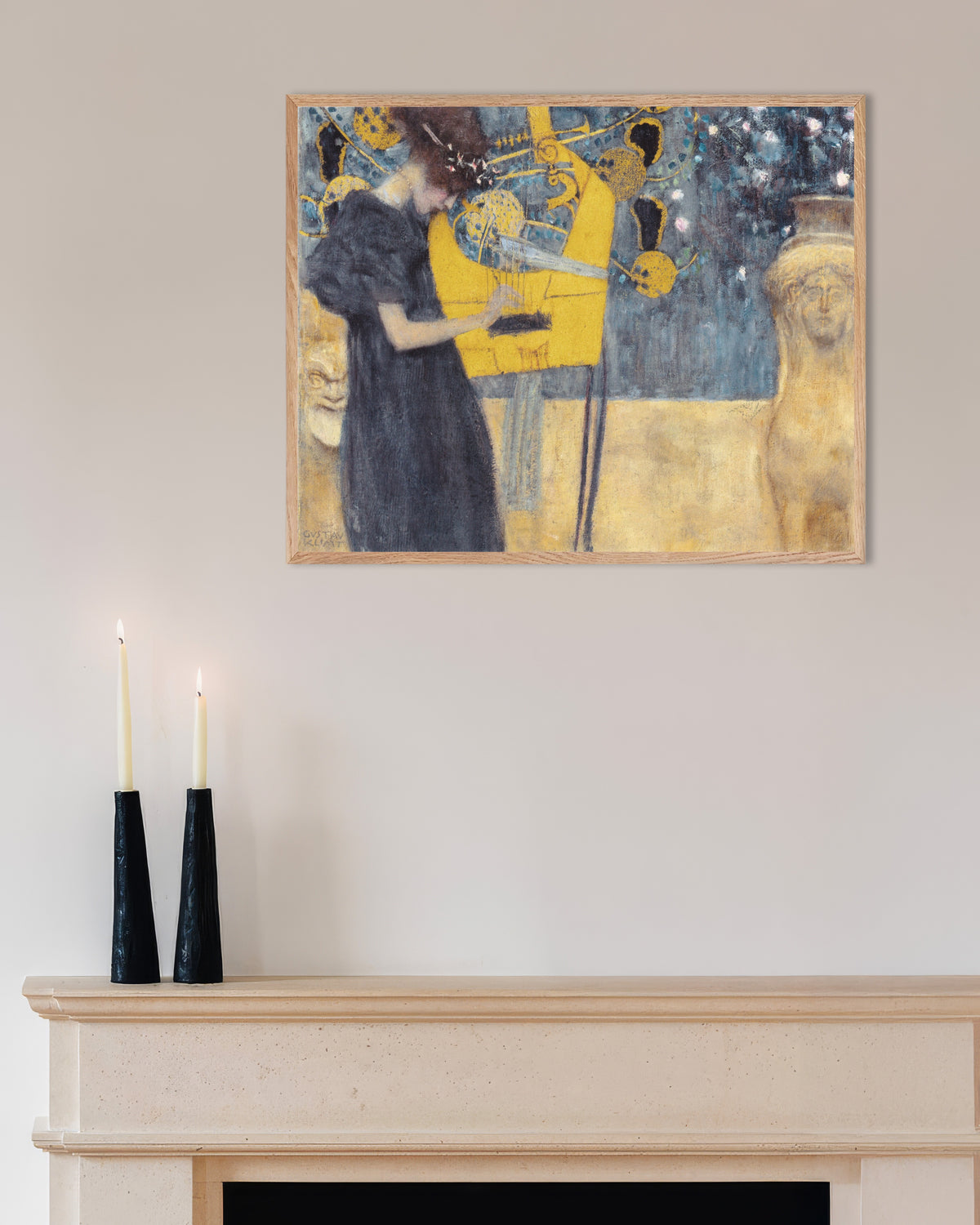 Poster of Music I (1895) by Gustav Klimt, with natural wooden frame