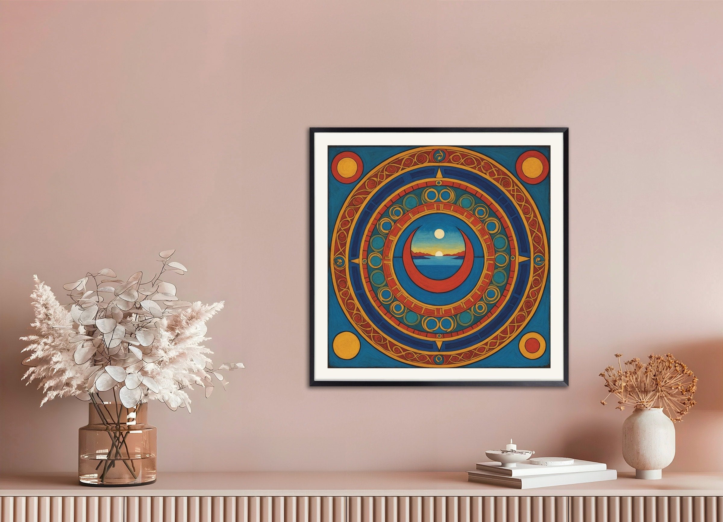 Poster of Mystical landscapes with spiritual symbolism, with metal frame