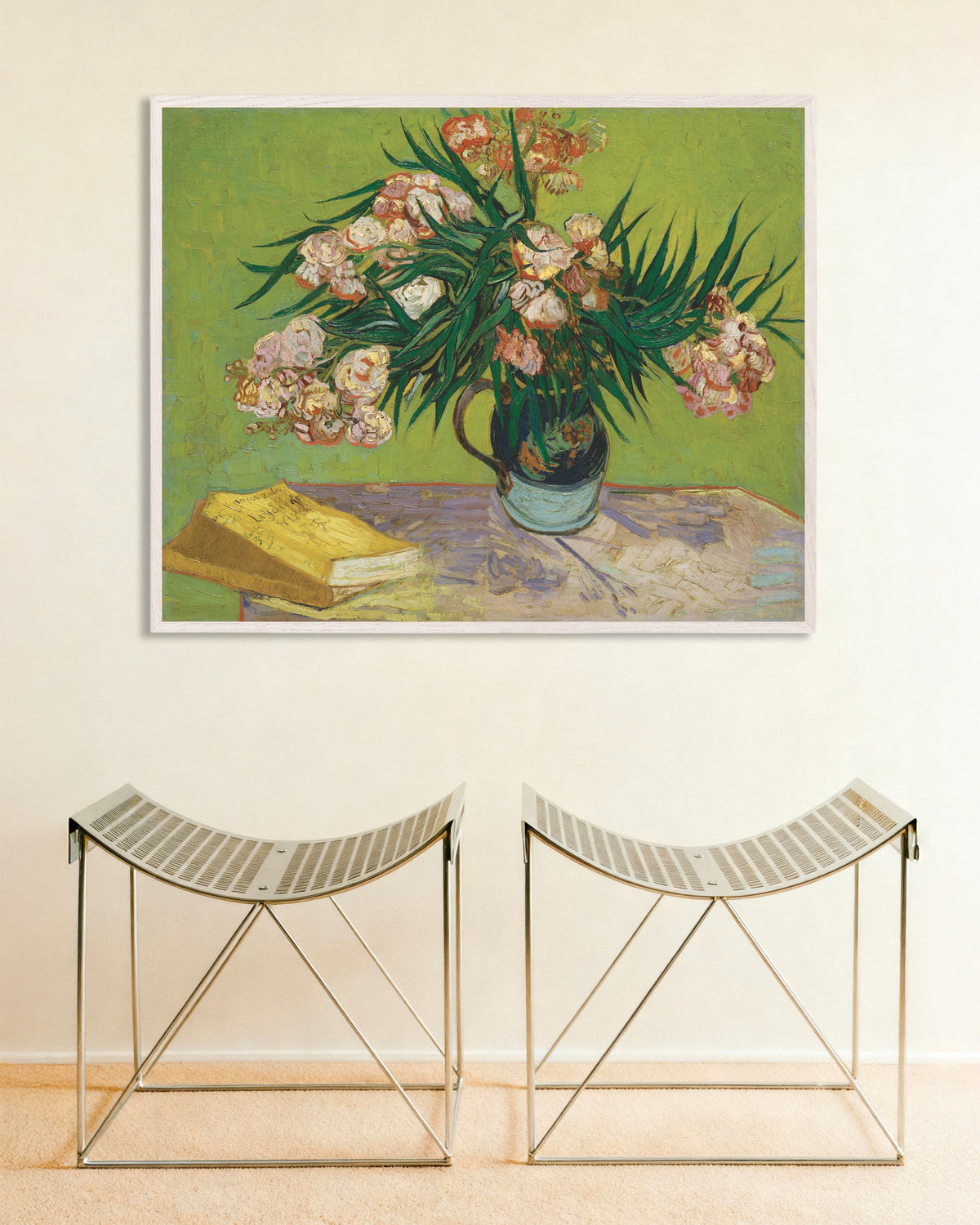 Poster of Oleanders (1888) by Vincent van Gogh, with white wooden frame