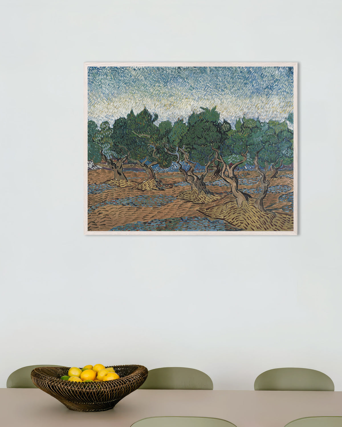 Poster av Olivengård (1889) av Vincent van Gogh, med hvit treramme