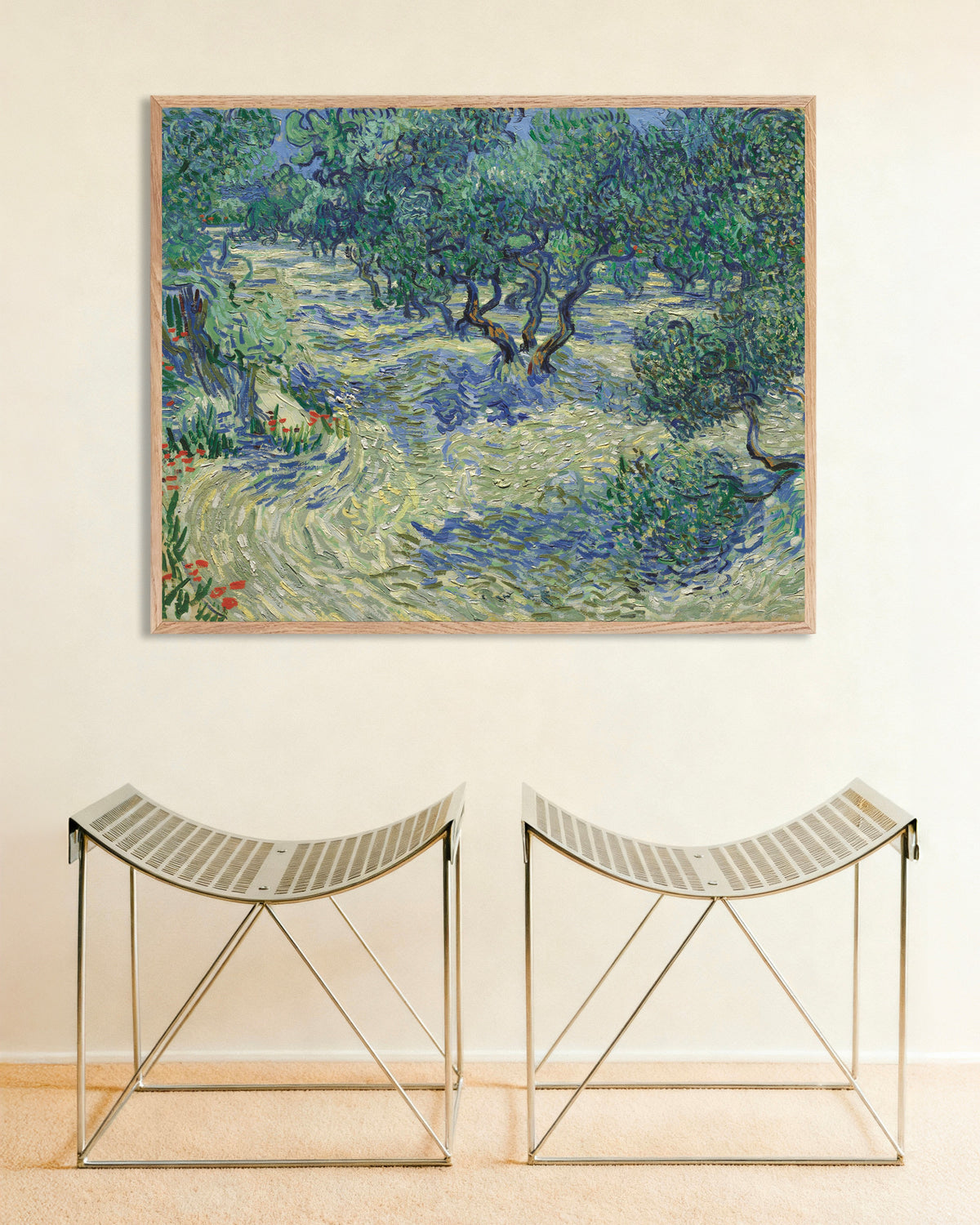 Poster av Olivengård (1889) av Vincent van Gogh, med naturfarget treramme