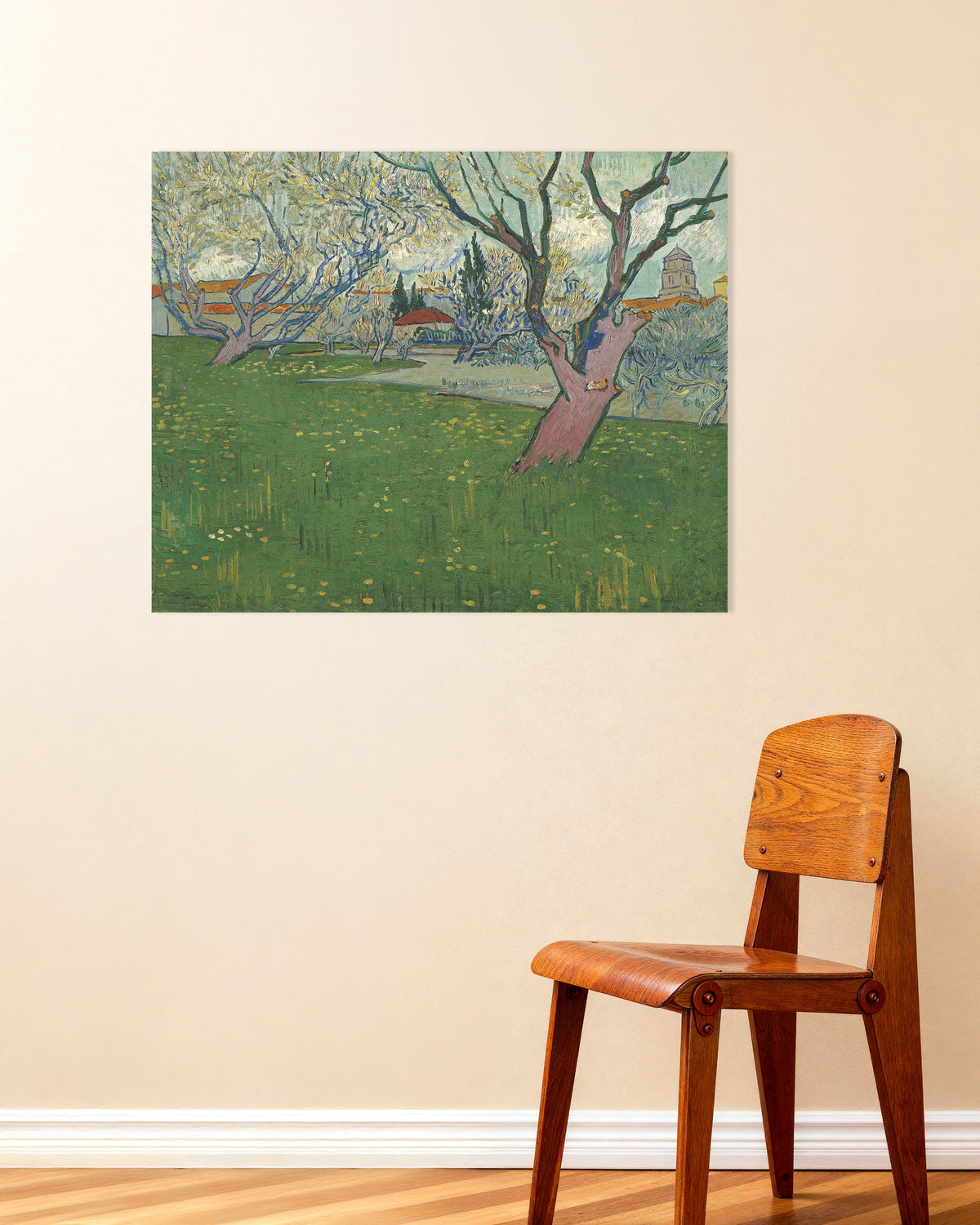 Poster av Frukthage i blomst med utsikt over Arles (1889) av Vincent van Gogh