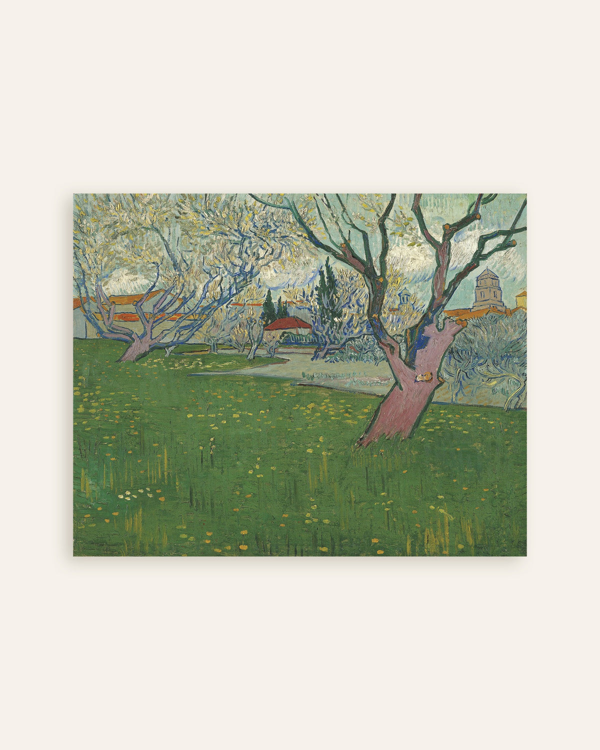 Poster av Frukthage i blomst med utsikt over Arles (1889) av Vincent van Gogh, miniatyr