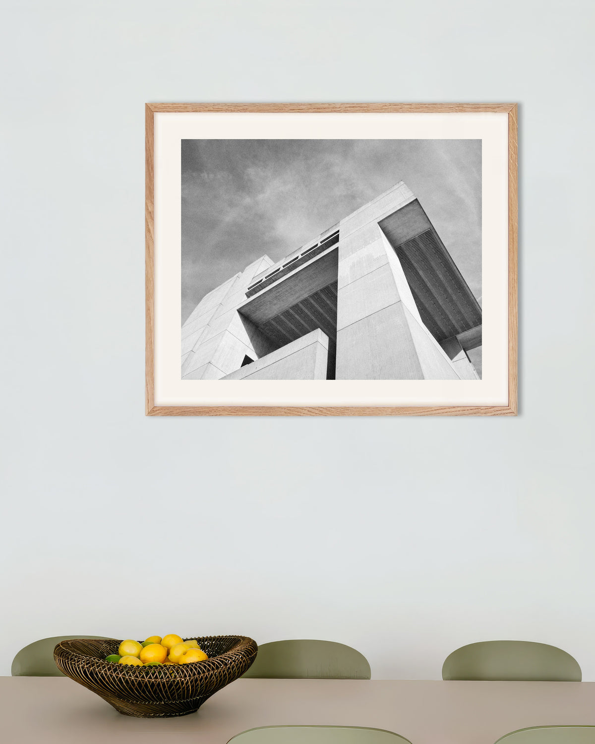 Poster of Overhanging Block and Louvers, with natural wooden frame