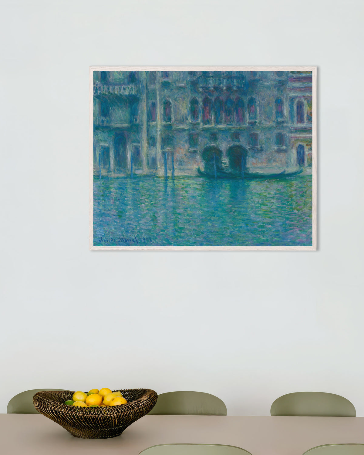 Plakat Palazzo da Mula, Venezia (1908) av Claude Monet med hvit treramme