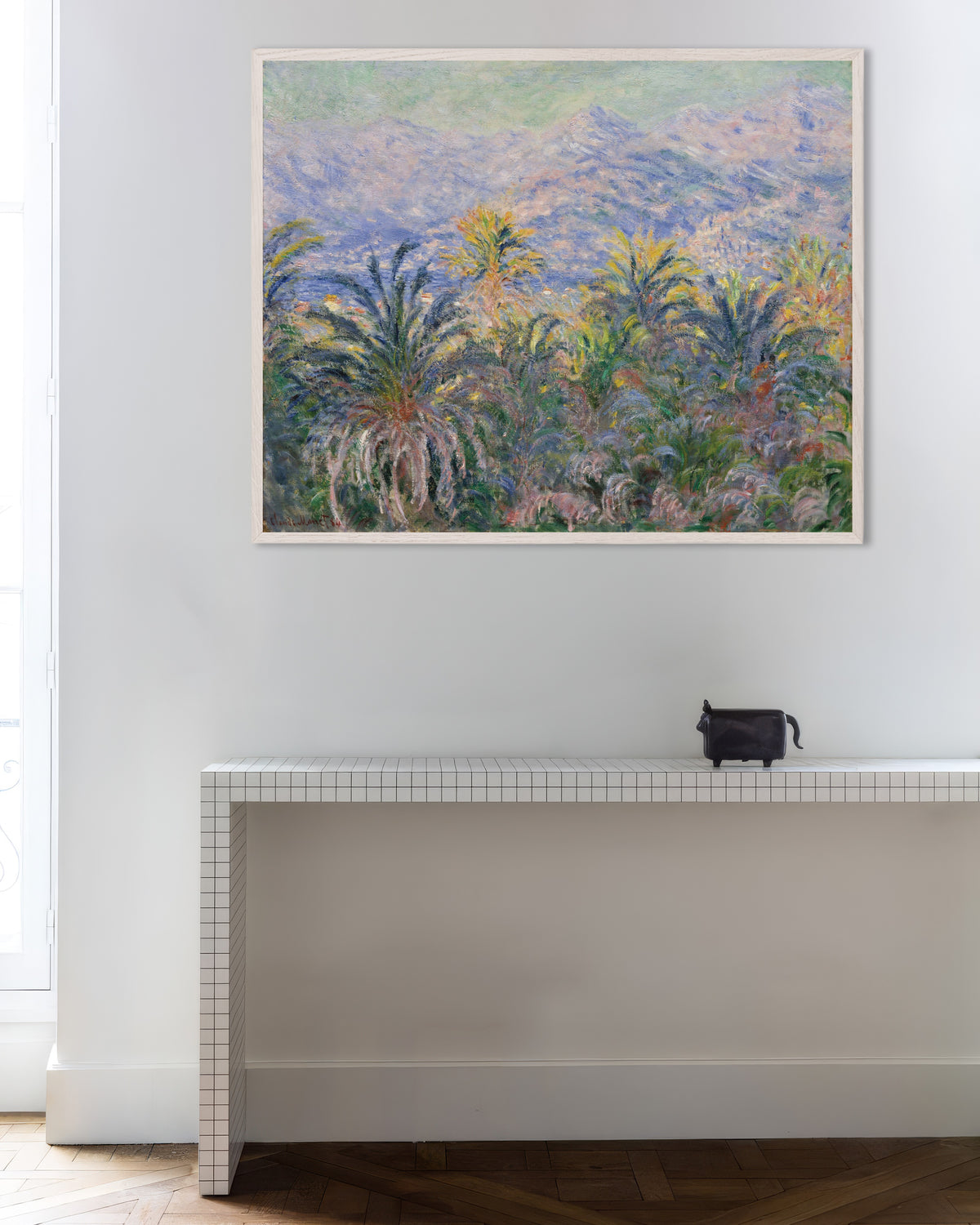 Plakat Palmer i Bordighera (1884) av Claude Monet med hvit treramme