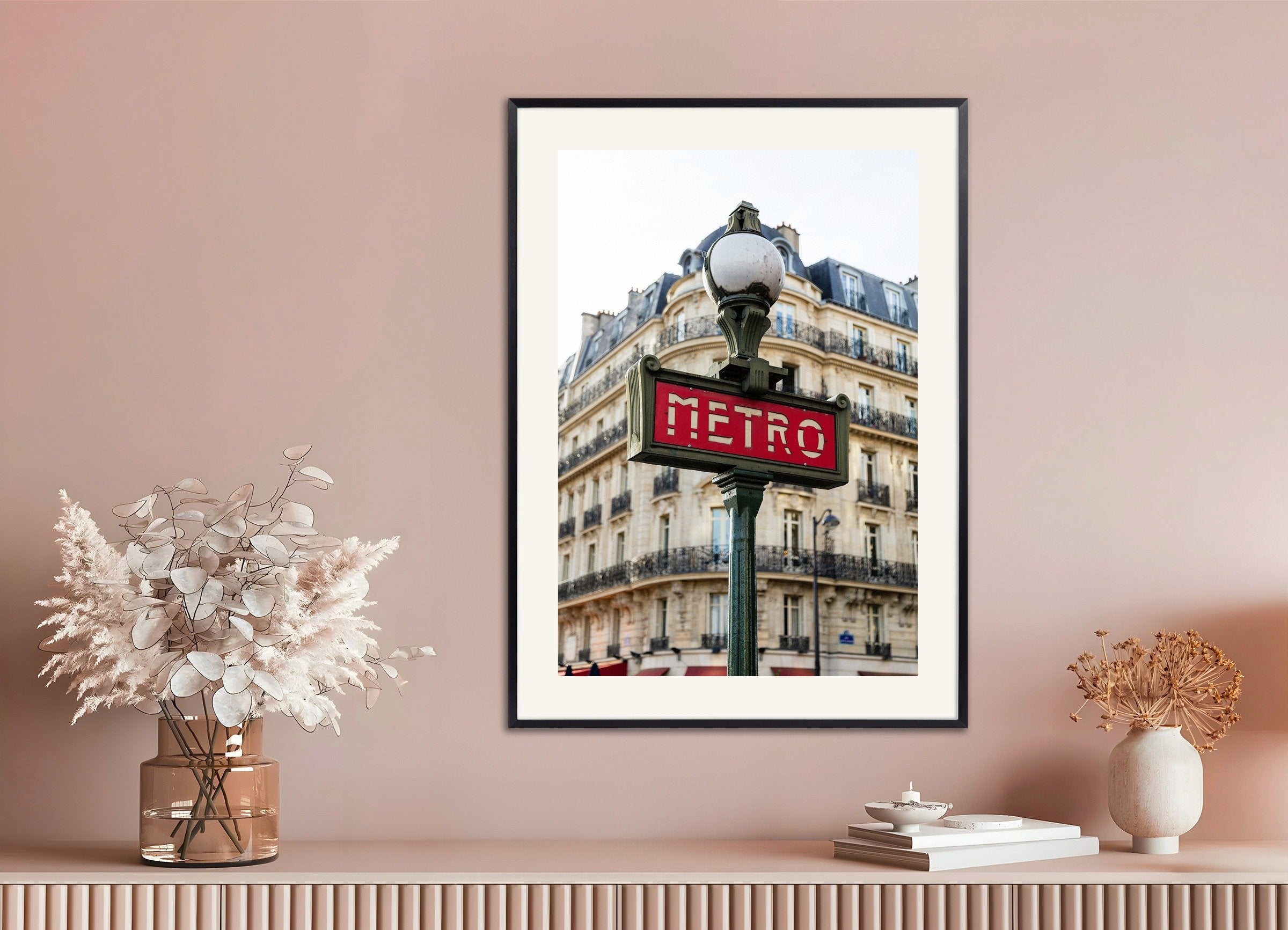 Poster of Paris Metro sign, Hector Guimard, with metal frame