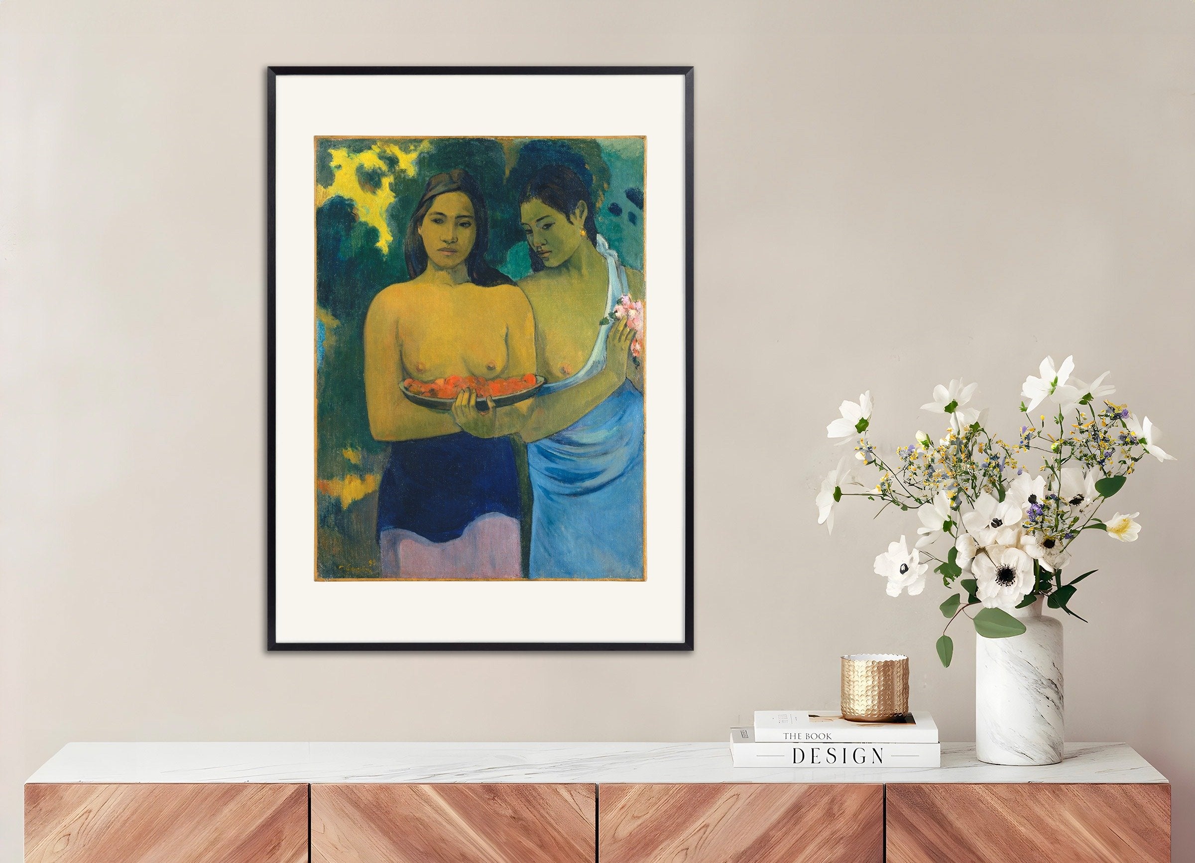 Poster of Paul Gauguin, Breasts with Red Flowers - Art Print, with metal frame