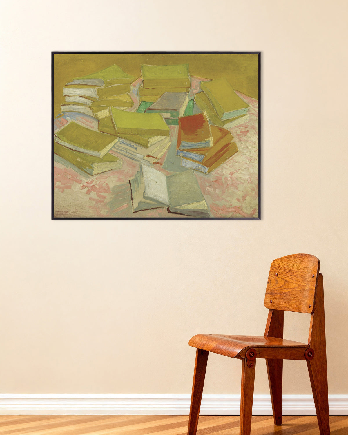 Poster av Bunker av franske romaner (1887) av Vincent van Gogh, med metallramme