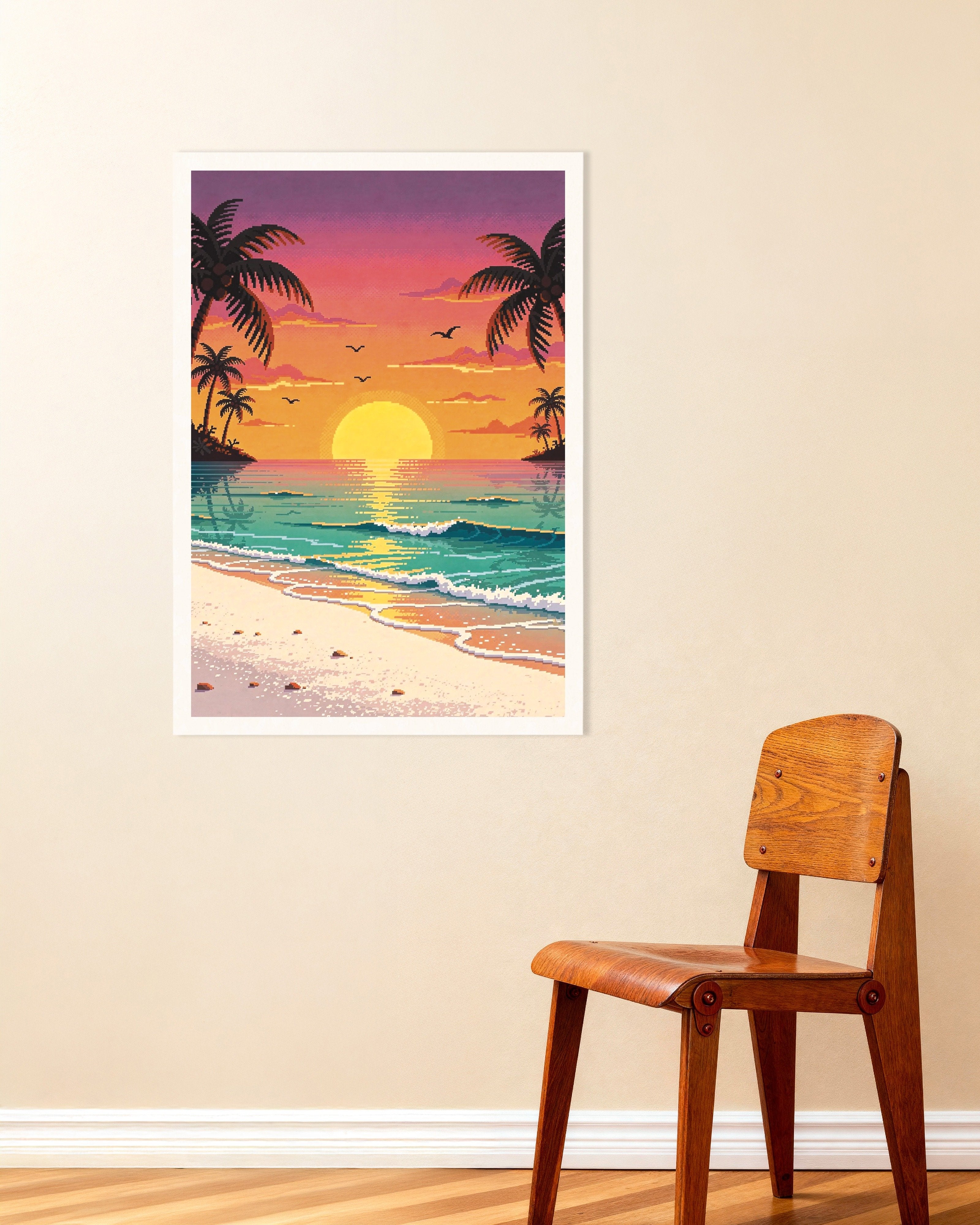 Pixel Art Beach Sunset Poster | Posterscape
