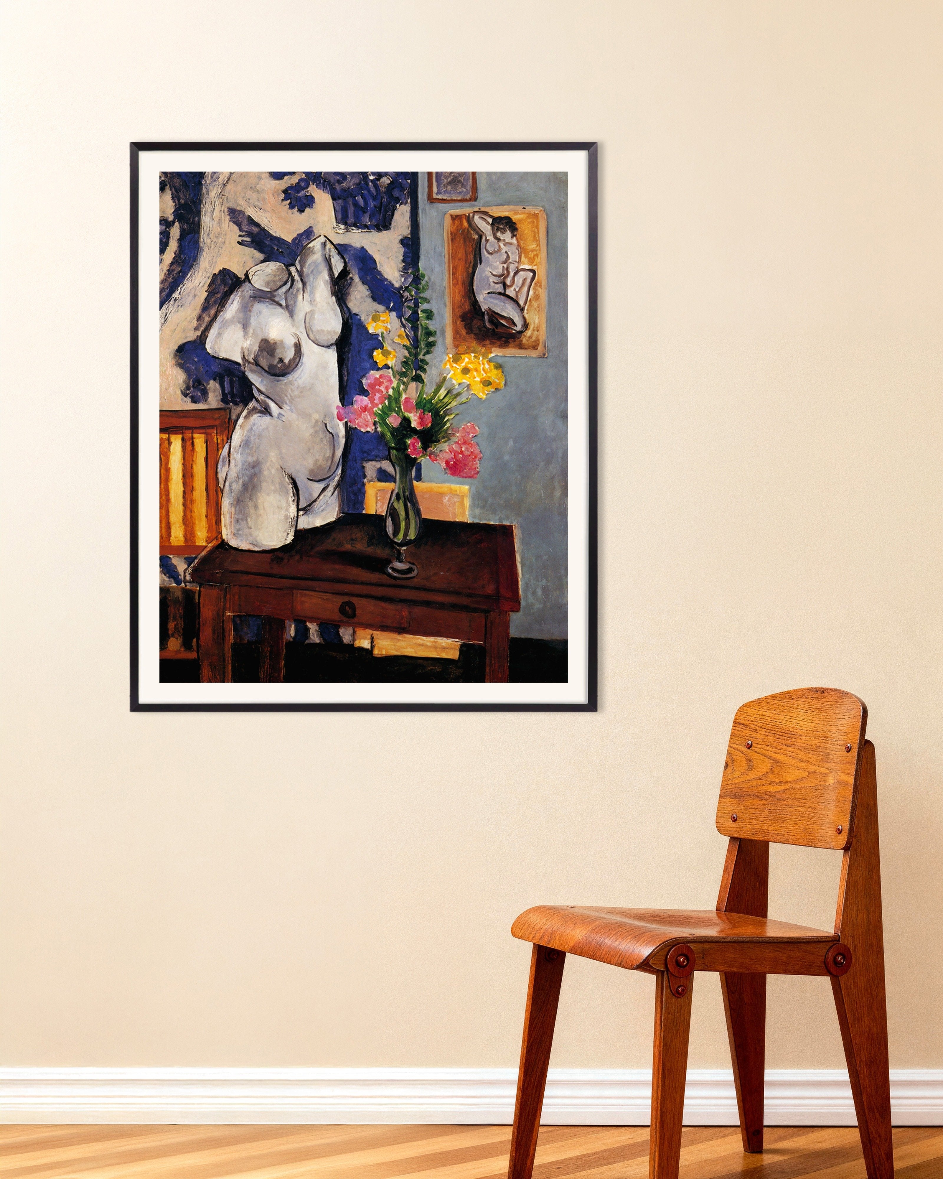 Poster of Plaster torso and bouquet of flowers (1919) by Henri Matisse - Poster, with metal frame