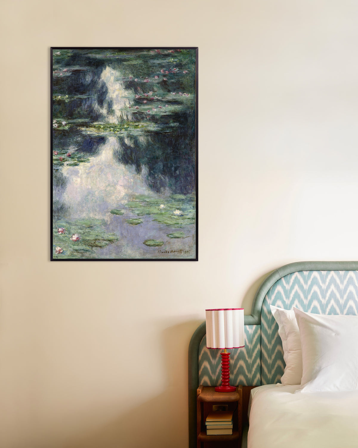 Poster of Pond with Water Lilies (1907) by Claude Monet, with metal frame