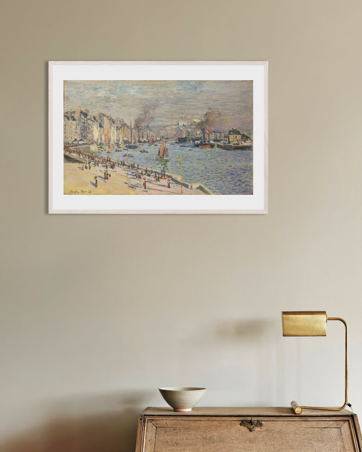 Plakat Havnen i Le Havre (1874) av Claude Monet med hvit treramme