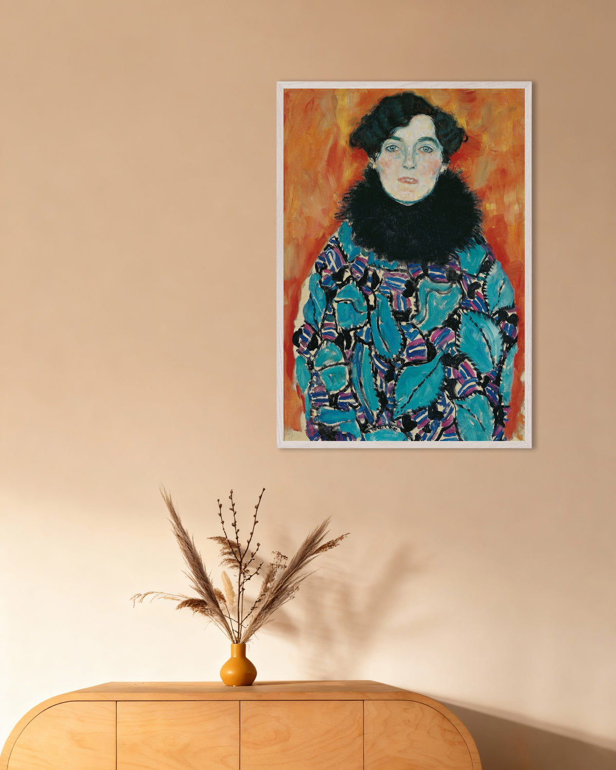 Plakat Portrett av Johanna Staude (1917) av Gustav Klimt med hvit treramme