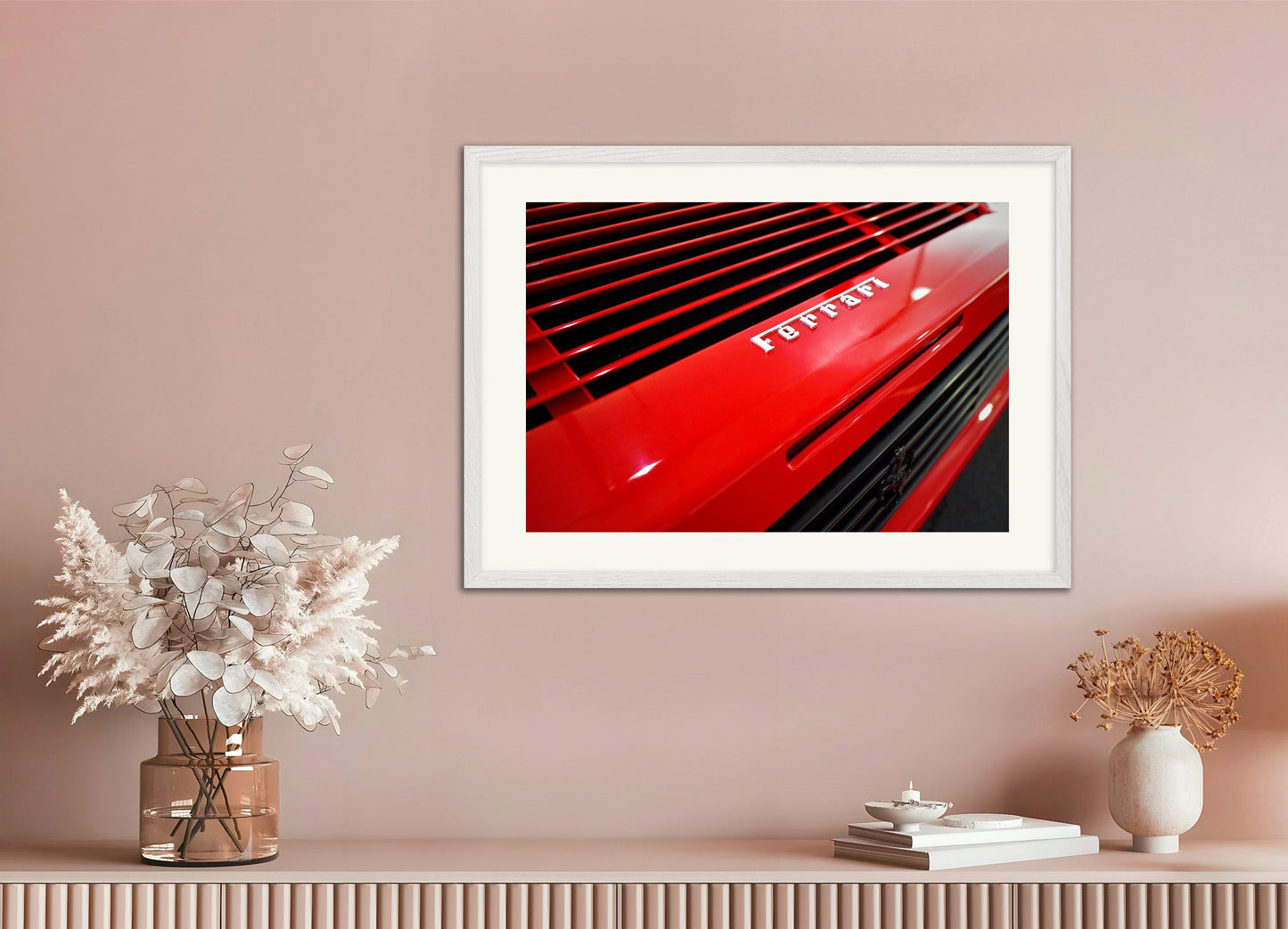 Poster of Poster Ferrari, with white wooden frame