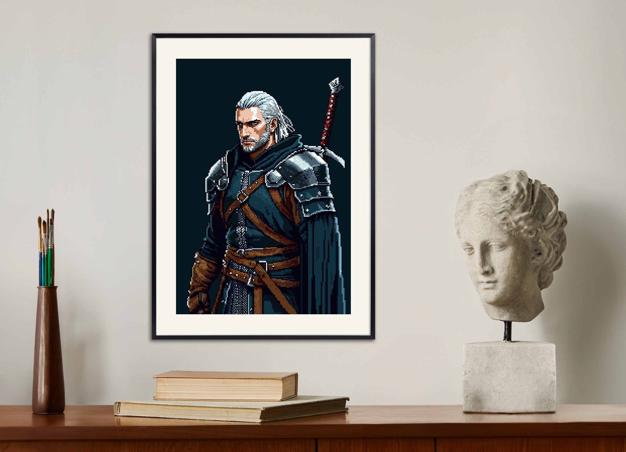 Poster of Poster The Witcher, Pixel Art, with metal frame