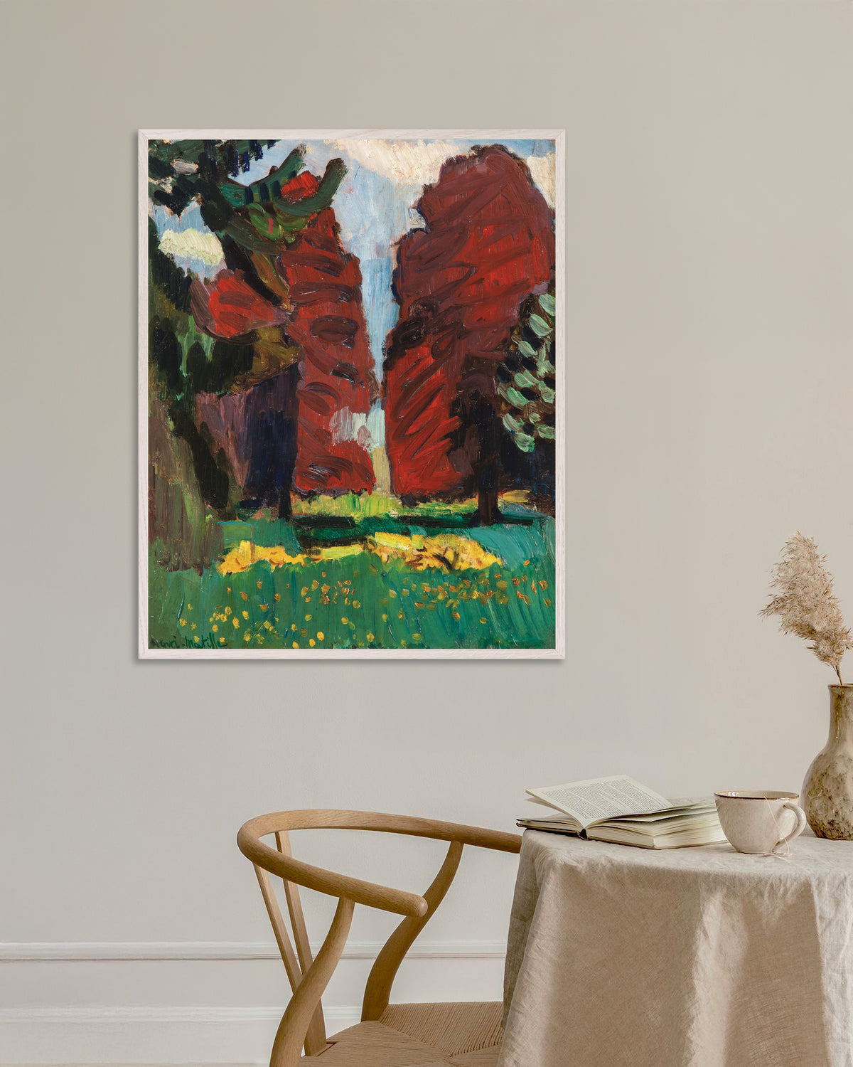 Poster av Purpurfargede bøketrær (1901) av Henri Matisse, med hvit treramme