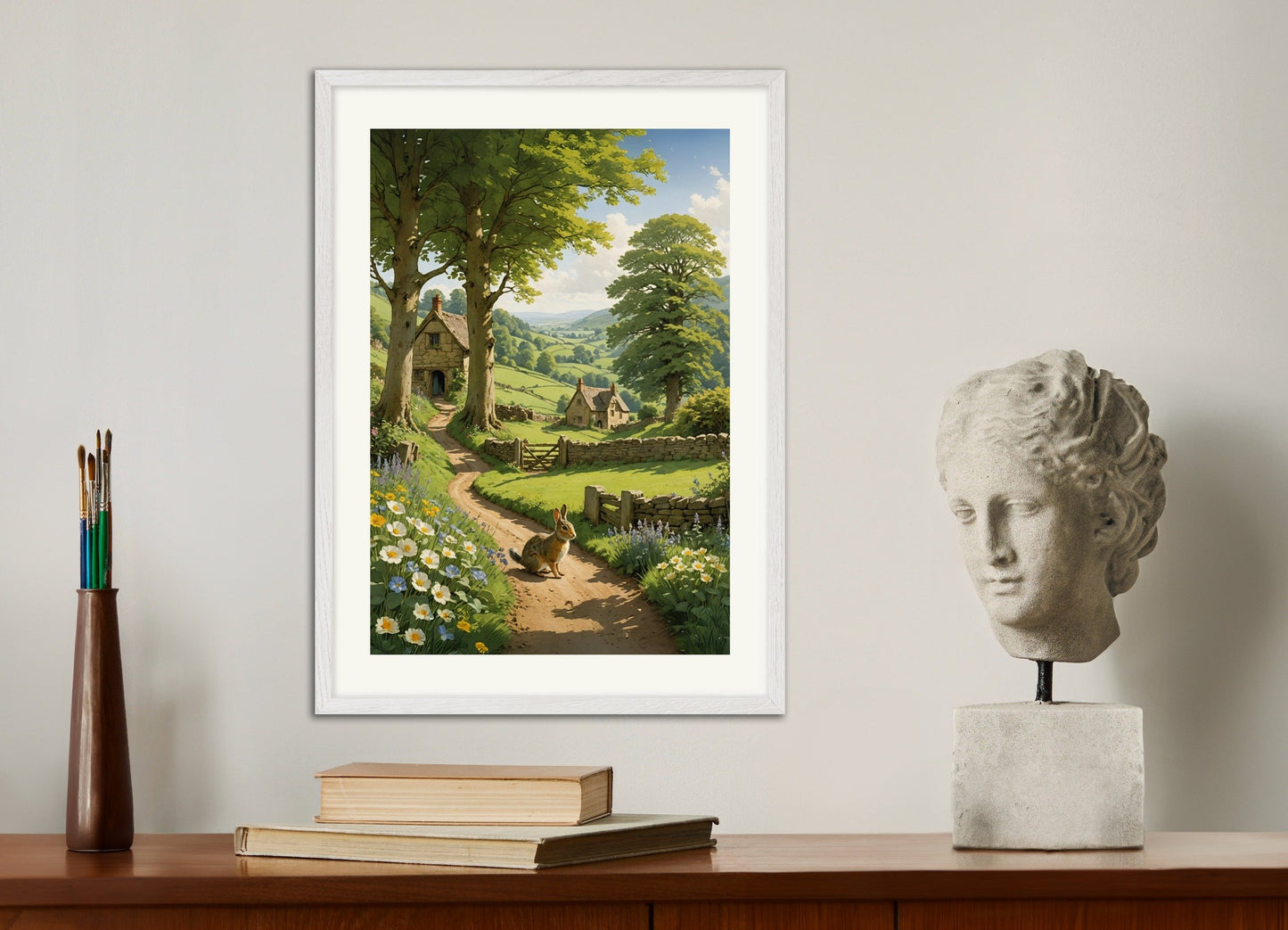 Poster of Rabbit poster, English countryside, with white wooden frame