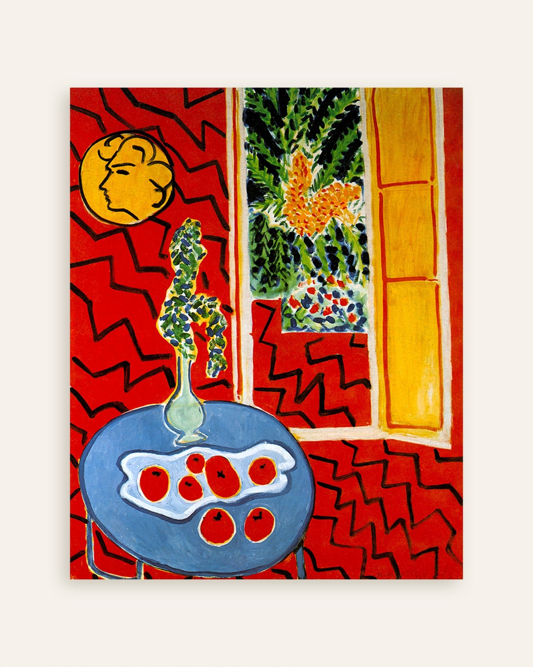 Poster of Red interior, still life on blue table by Henri Matisse, thumbnail