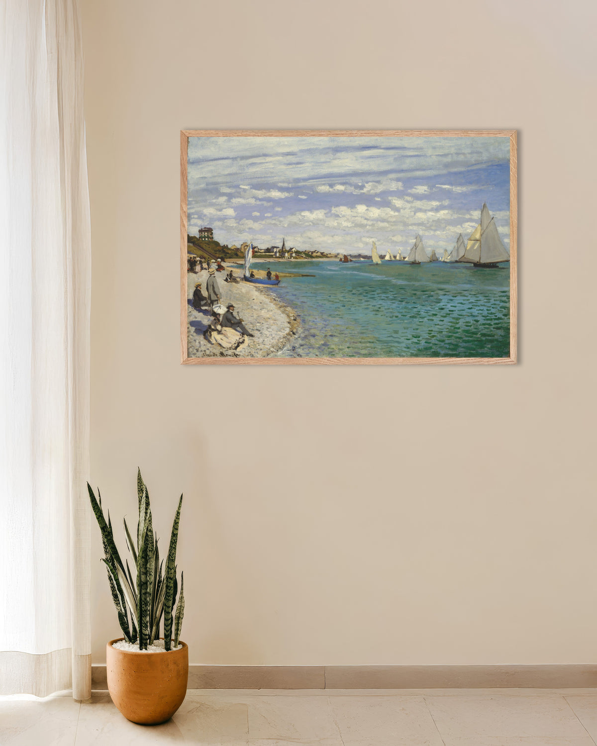 Poster of Regatta at Sainte-Adresse (1867) by Claude Monet, with natural wooden frame