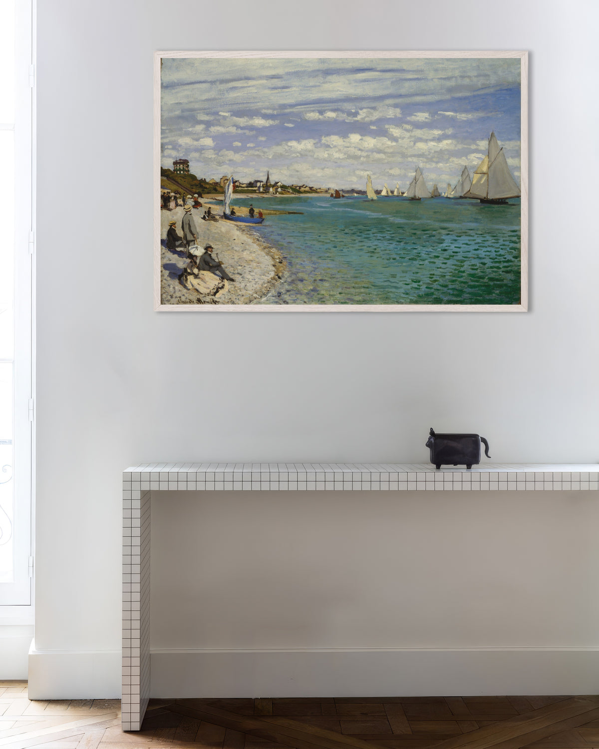 Poster of Regatta at Sainte-Adresse (1867) by Claude Monet, with white wooden frame