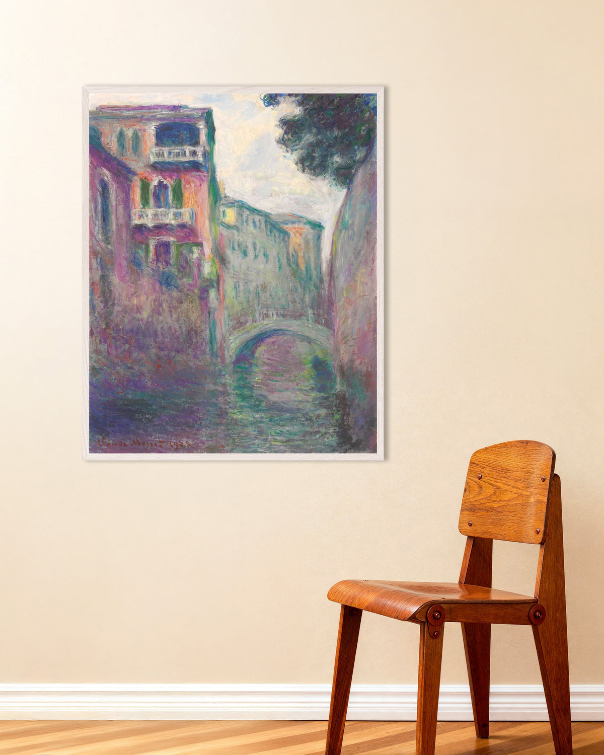 Poster of Rio della Salute (1908) by Claude Monet, with white wooden frame