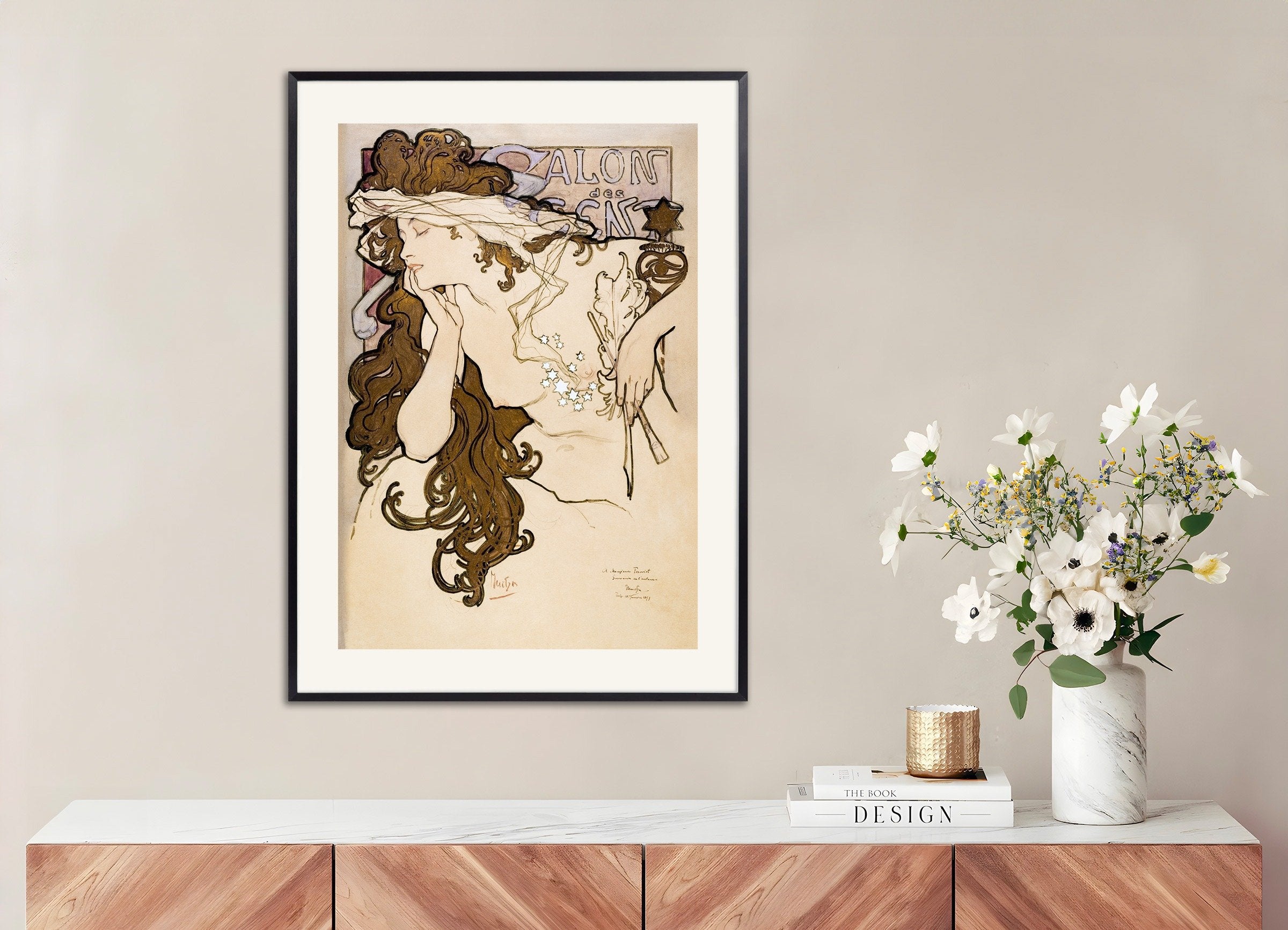 Poster of Salon of the Hundred poster (1896) by Alfons Mucha, with metal frame