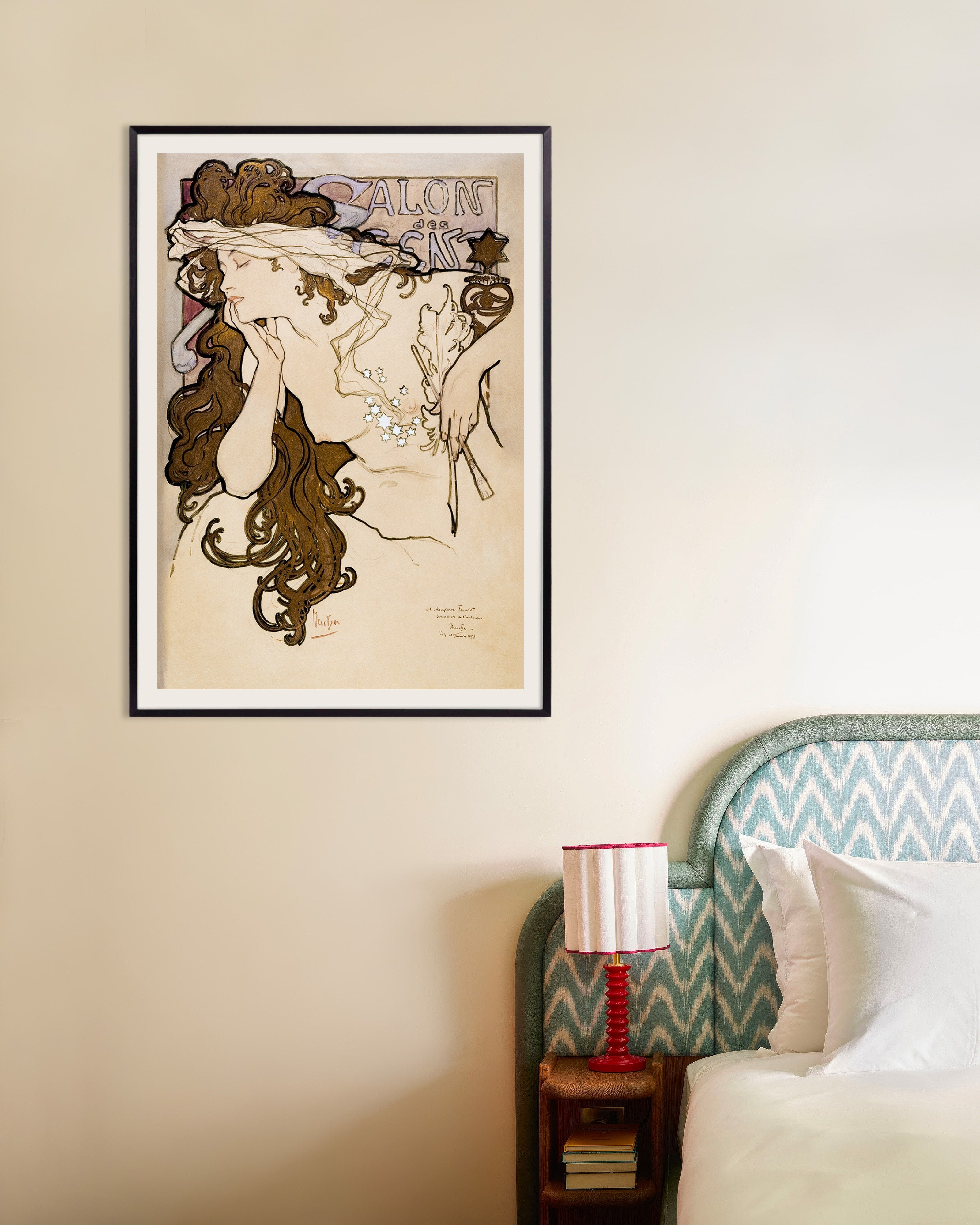 Poster of Salon of the Hundred poster (1896) by Alfons Mucha, with metal frame