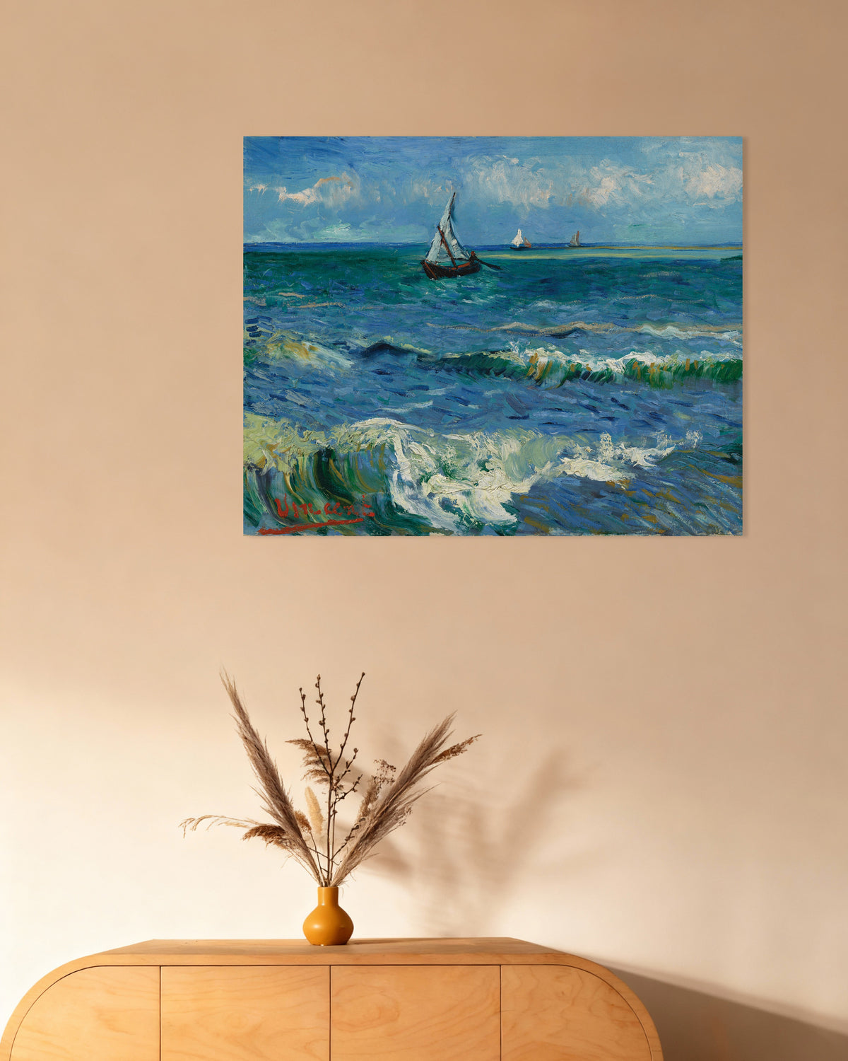 Poster of Seascape near Les Saintes-Maries-de-la-Mer (1888) by Vincent van Gogh