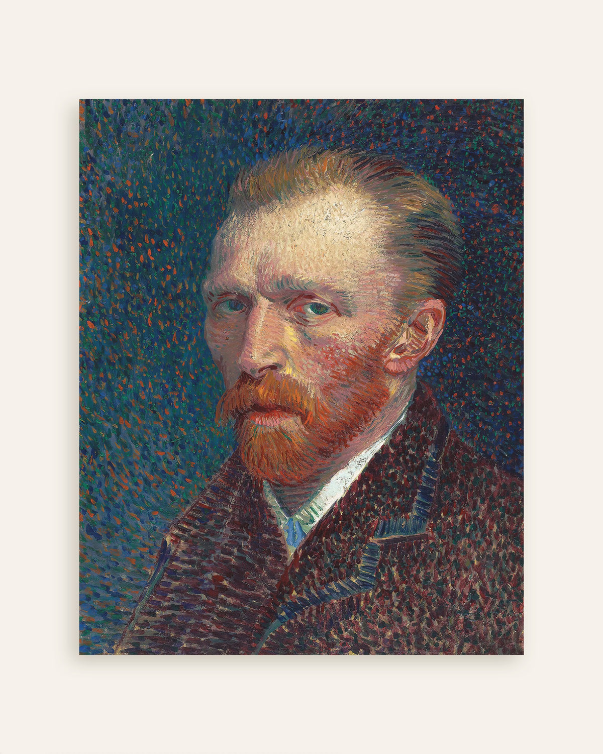 Poster av Selvportrett på blå bakgrunn med prikker (1887) av Vincent van Gogh, miniatyrbilde