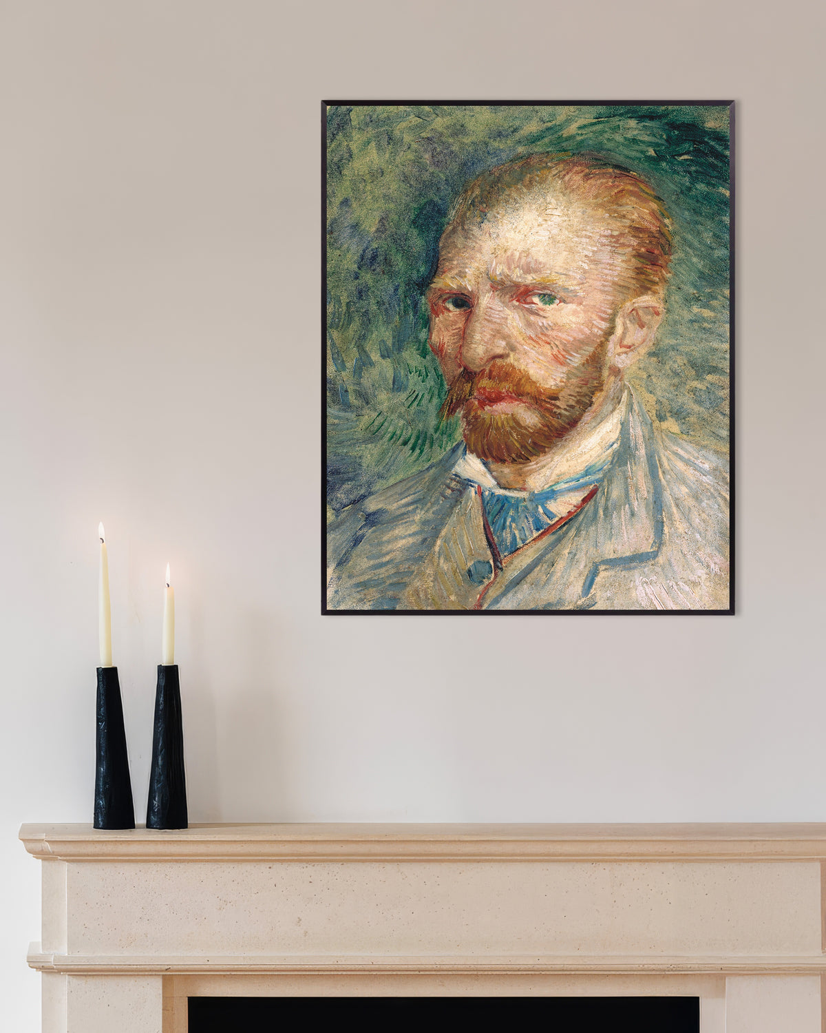 Poster of Self-Portrait on a Green Background (1886) by Vincent van Gogh, with metal frame