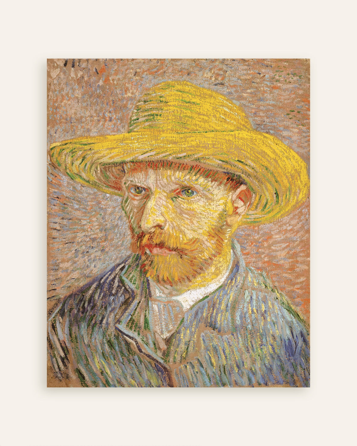 Poster av Selvportrett med stråhatt mot oransje bakgrunn (1887) av Vincent van Gogh, miniatyrbilde