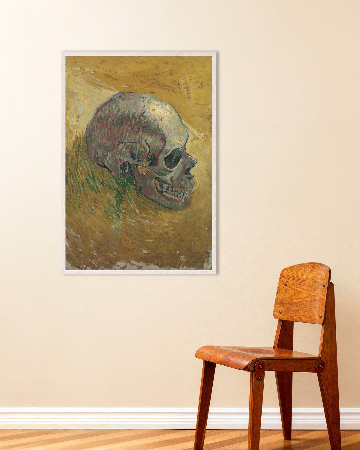 Poster av Skalle (1887) av Vincent van Gogh, med hvit treramme