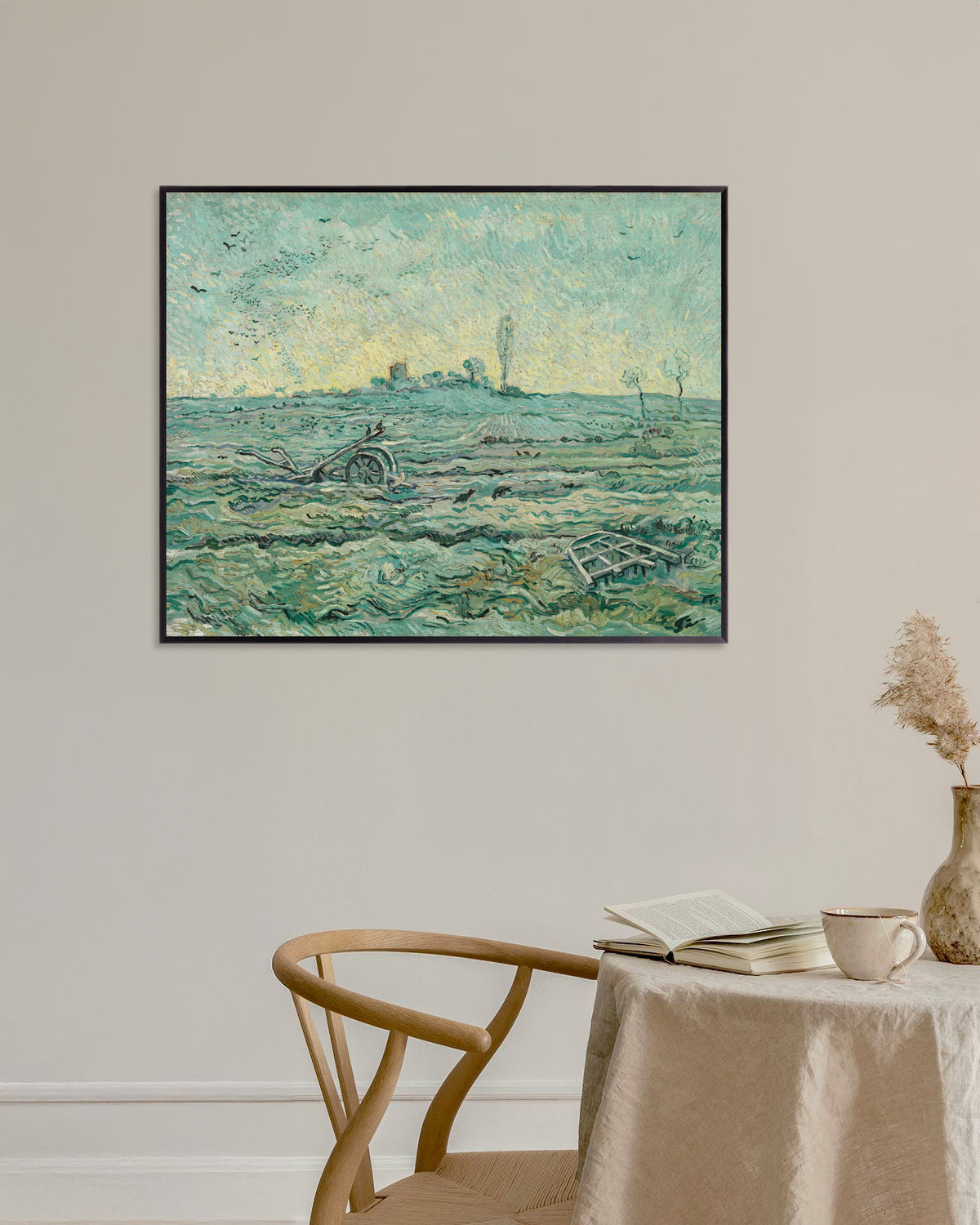 Poster av Snødekt åker med en harv, etter Millet (1890) av Vincent van Gogh, med metallramme